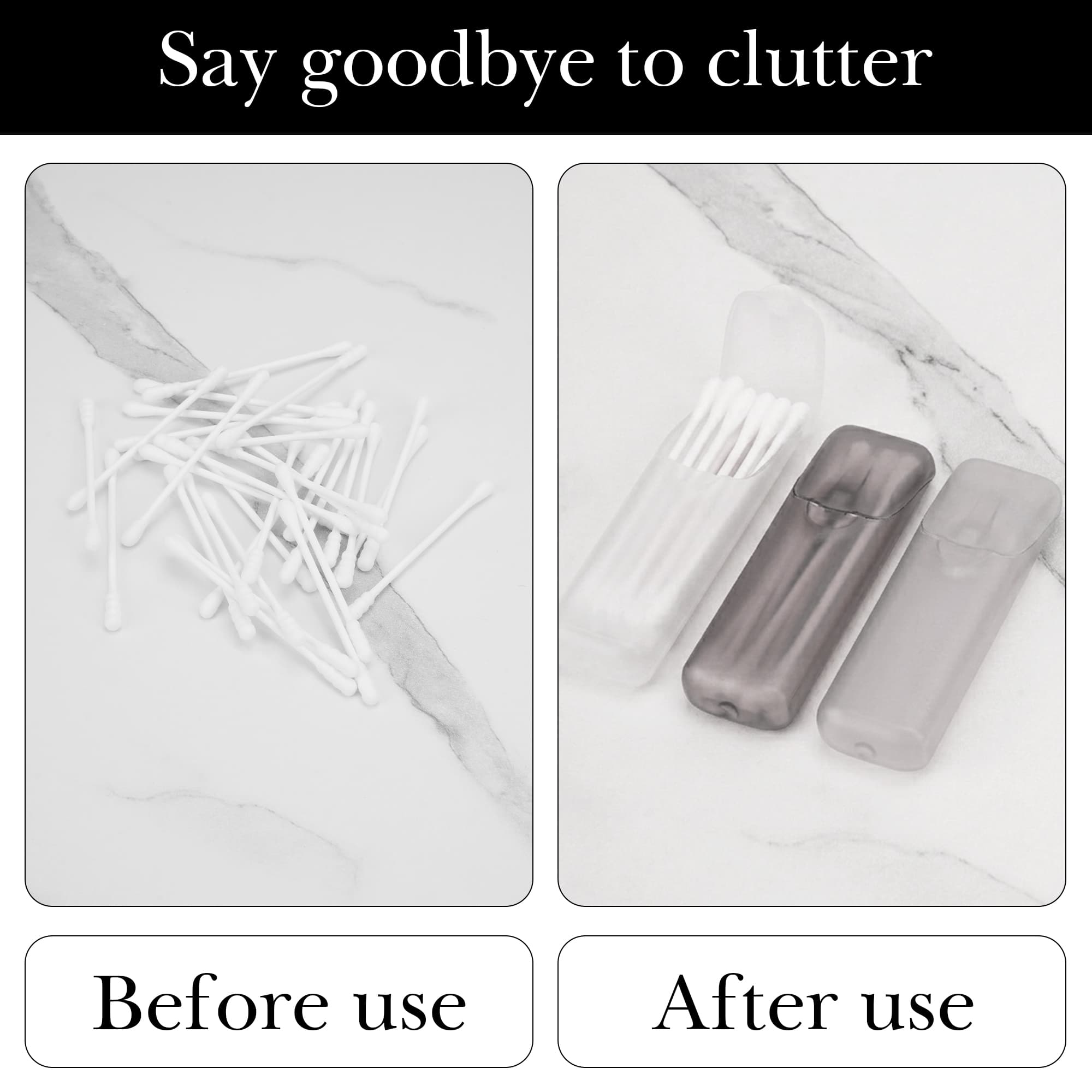 ReignSword 6 Pack Travel Cotton Swab Holder, Portable Qtip Storage Case with Dustproof Lid, Small Clear Plastic Container for Dental Floss & Hair Ties (White, Black, Gray) - 2
