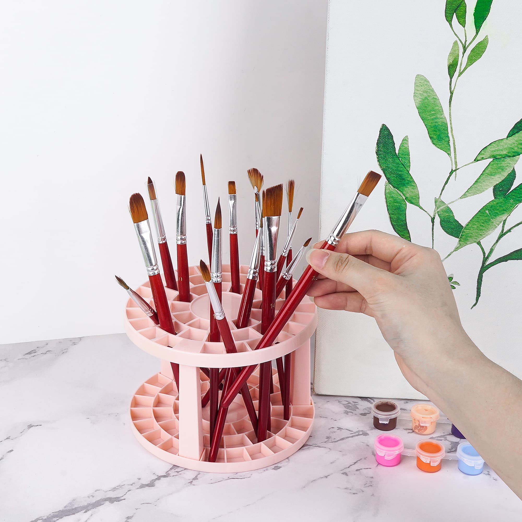 JANKOW Round 50 Hole Paint Brush Holder and Organizer, Makeup Cosmetic Brushes, Pencils, Pens, Markers, Art Tools, Desk Stand (Pink) - 3