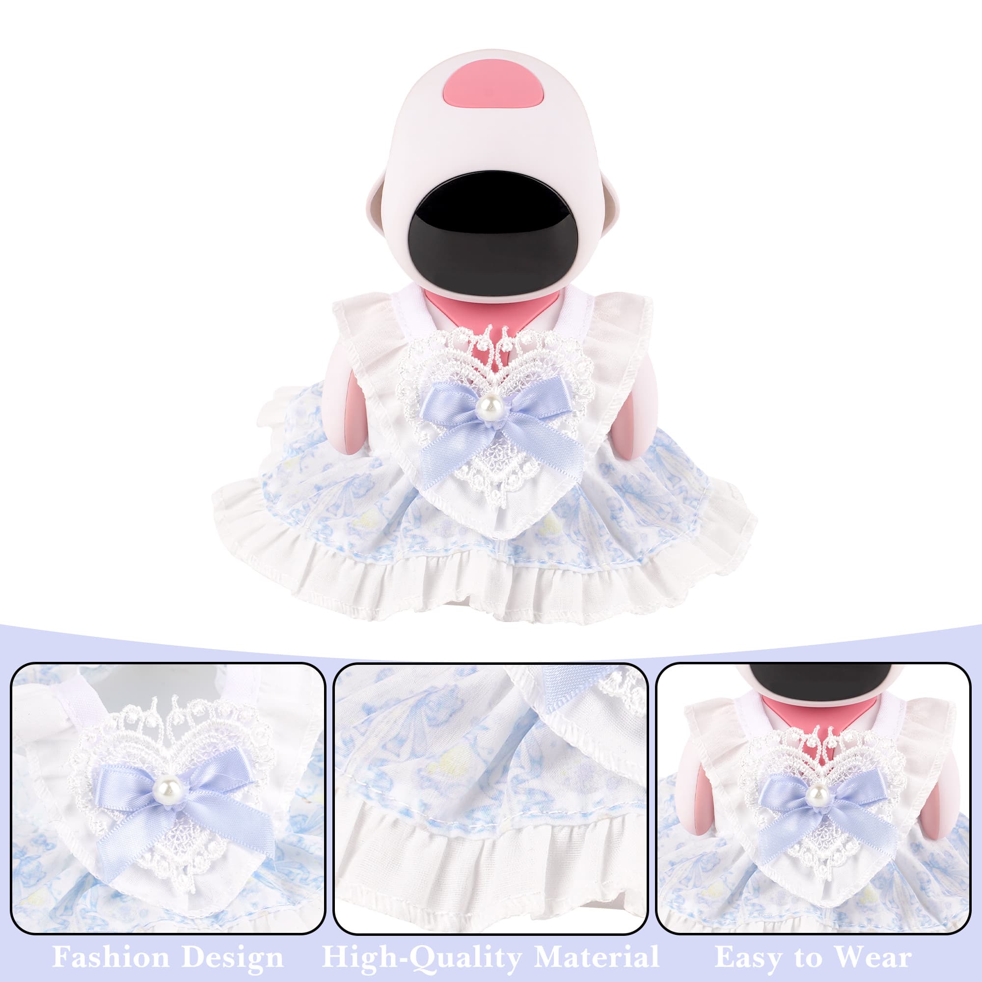 ReignSword Blue Floral Lace Dress Outfit, Compatible with Eilik Robot, Princess Style Costume with Bow and Pearl Decoration, Decorative Robot Accessory - 3