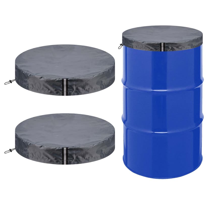 Kingshion 55 Gallon Universal Drum Cover, 2 Pack Stretchable Adjustable Waterproof Barrel Cover with Drawstring, Rain & Water Storage Protection,All Weather Protection-Dark Gray
