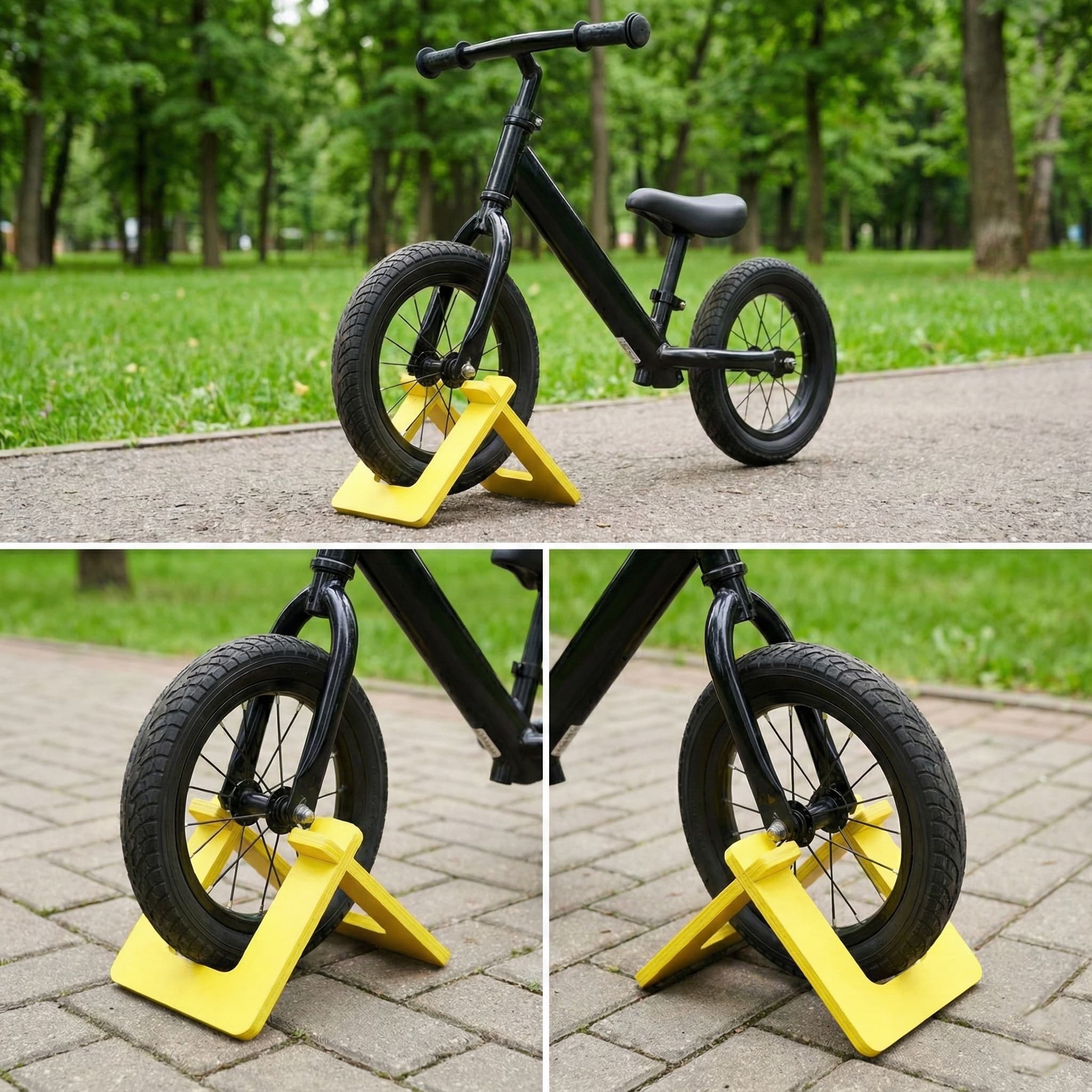 RidingRush Wooden Balance Bike Stand for Kids – Floor Display Rack for Toddler Balance Bikes – Portable Bicycle Holder Stand for Home and Garage Storage (Yellow) - 5