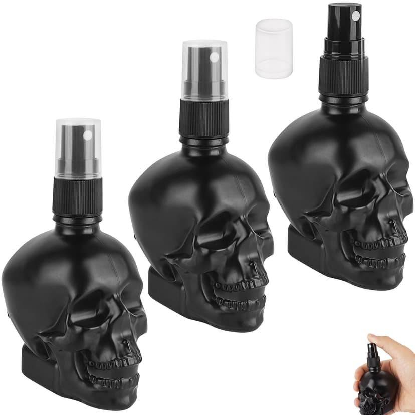 JANKOW Skull Shaped Spray Bottle, Skulls perfume bottle, 60ml Skull perfume bottles empty, Refillable Liquid Travel Accessories, Suitable for Travel, Business Trips, Family Bathrooms (3 Pcs)