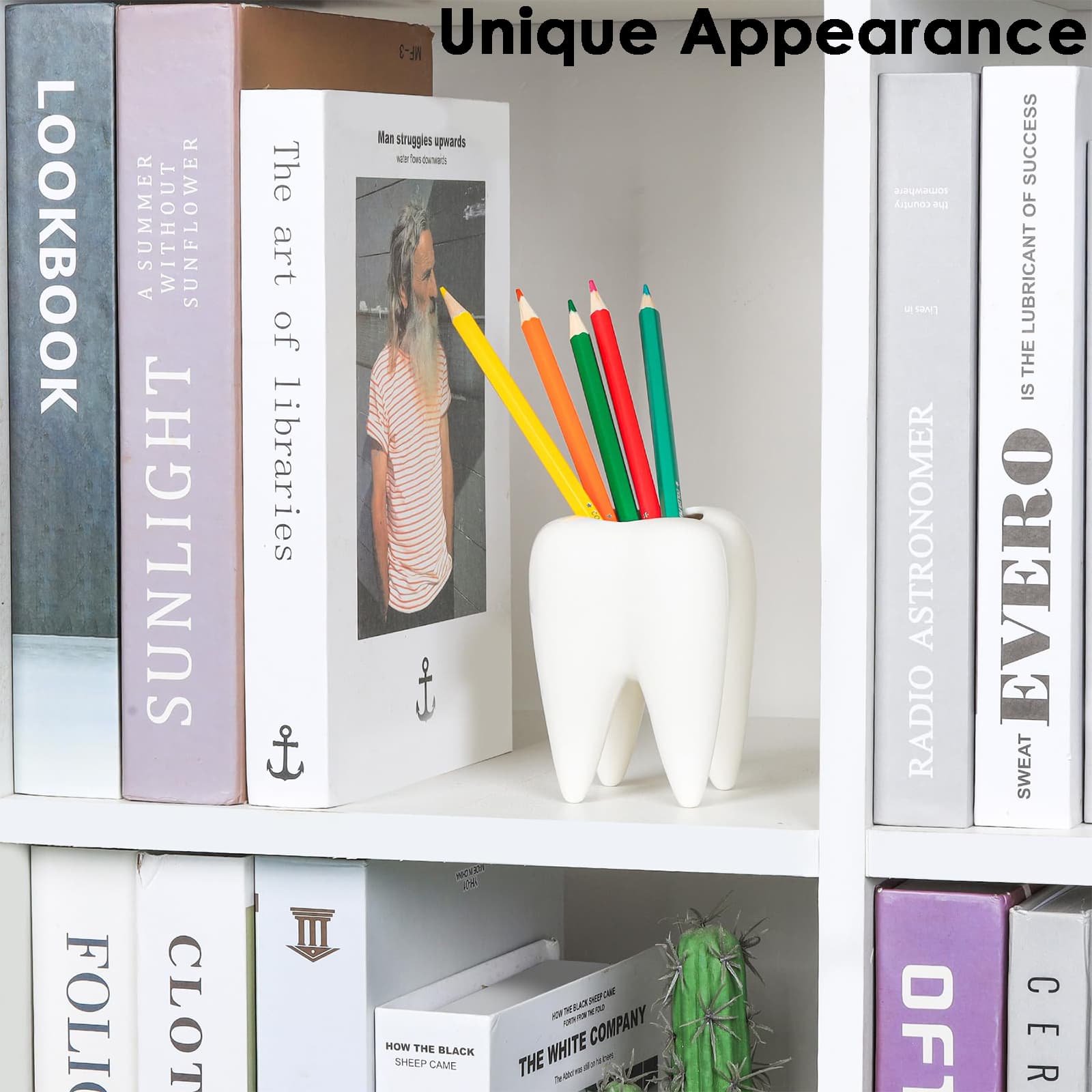 JANKOW Ceramic Tooth Pen Holder, Cute Desktop Pen Holder, Interesting, Unique Appearance, Suitable for Office, Classroom (White) - 4