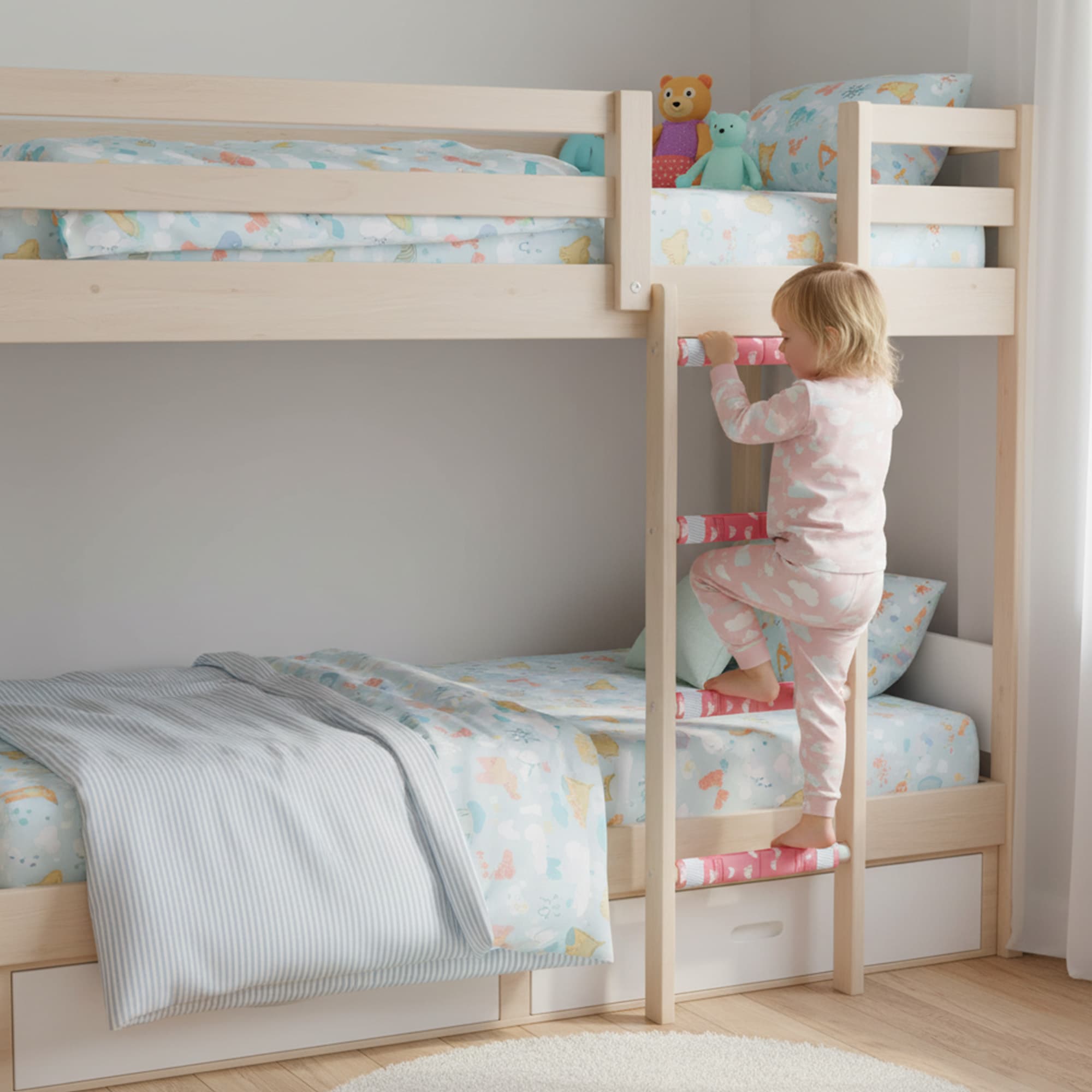 5Pcs Bunk Bed Ladder Pads, 30 x 25cm Bunk Ladder Cover with 10 Adjustable Straps, Comfortable Step Pads for Loft Bed, Suitable for Safe and Comfortable Climbing, Pink Foot - 6