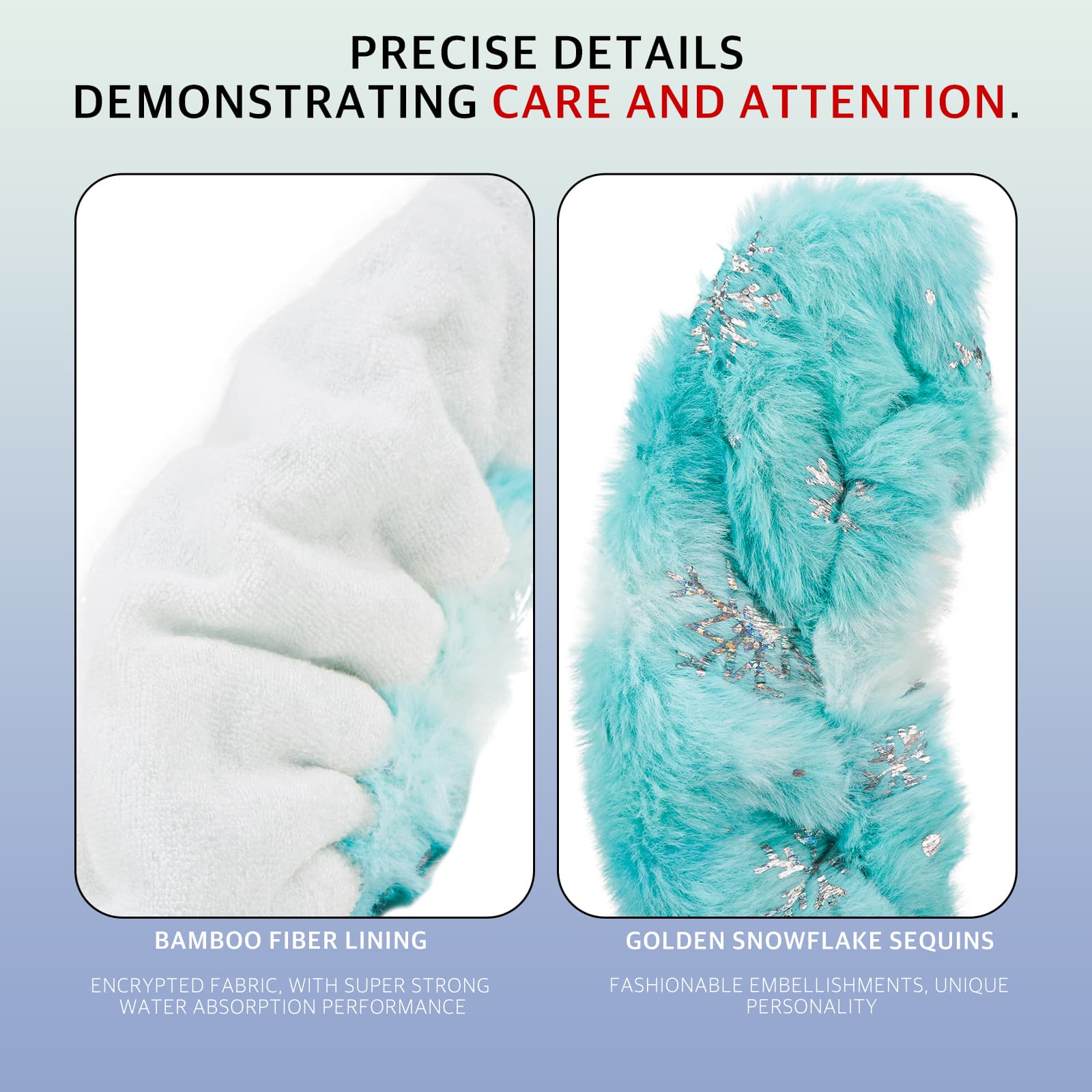 RidingRush Figure Skating Blade Guards - Soft Plush Fur with Snowflake Sequins, Stretchable Design, Bamboo Fiber Lining, Fits Most Skate Sizes, Green Tea - 3