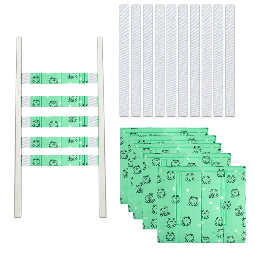 5Pcs Bunk Bed Ladder Pads, 30 x 25cm Bunk Ladder Cover with 10 Adjustable Straps, Comfortable Step Pads for Loft Bed, Suitable for Safe and Comfortable Climbing, Green Frog