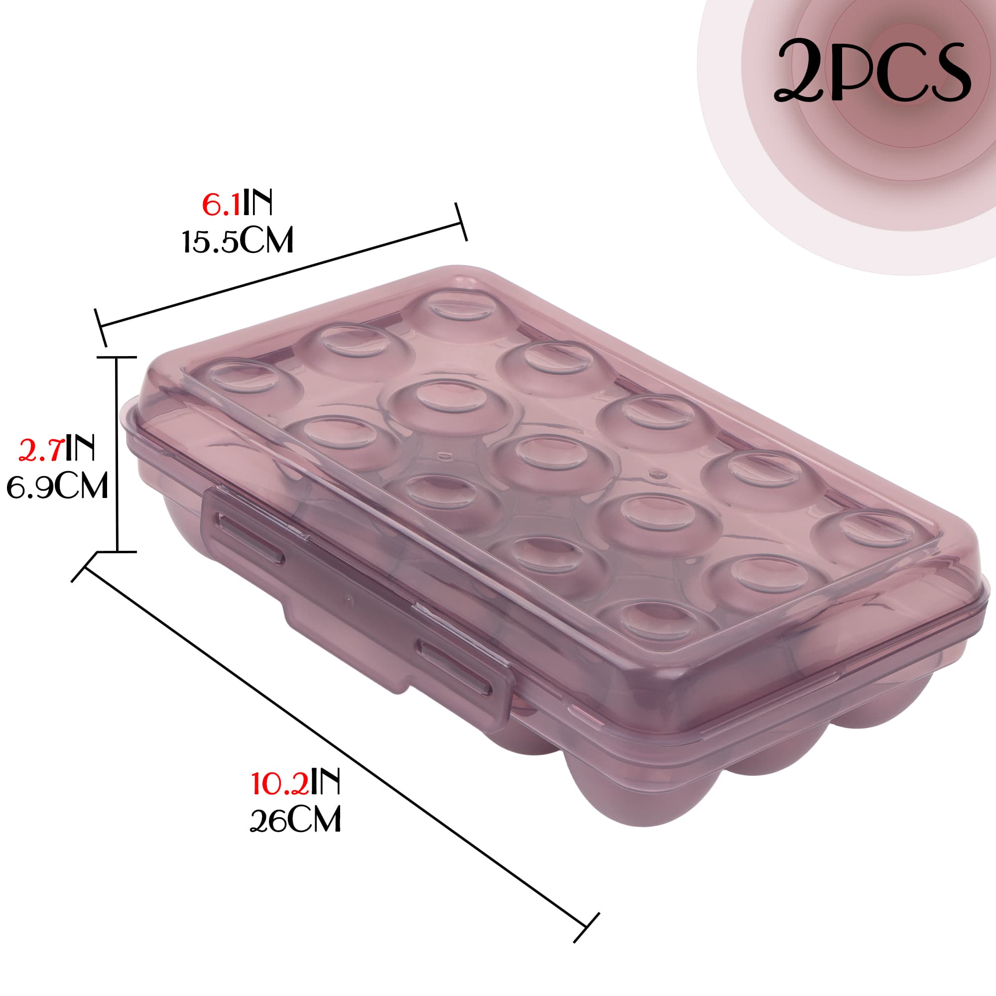 JANKINGS Portable Stackable Egg Storage Box, 2-Pack 15-Count Egg Holders with Lids for Refrigerator, Travel & Camping, Purple PP Egg Tray Organizer - 1