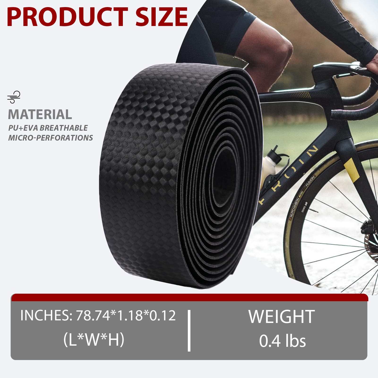 RidingRush Road Bike Handlebar Tape, Anti-Slip PU EVA Bar Tape, Textured Bicycle Grip Wrap for Road & Gravel Bikes, Thickened Shock Absorbing Handlebar Tape with Bar End Plugs - 4