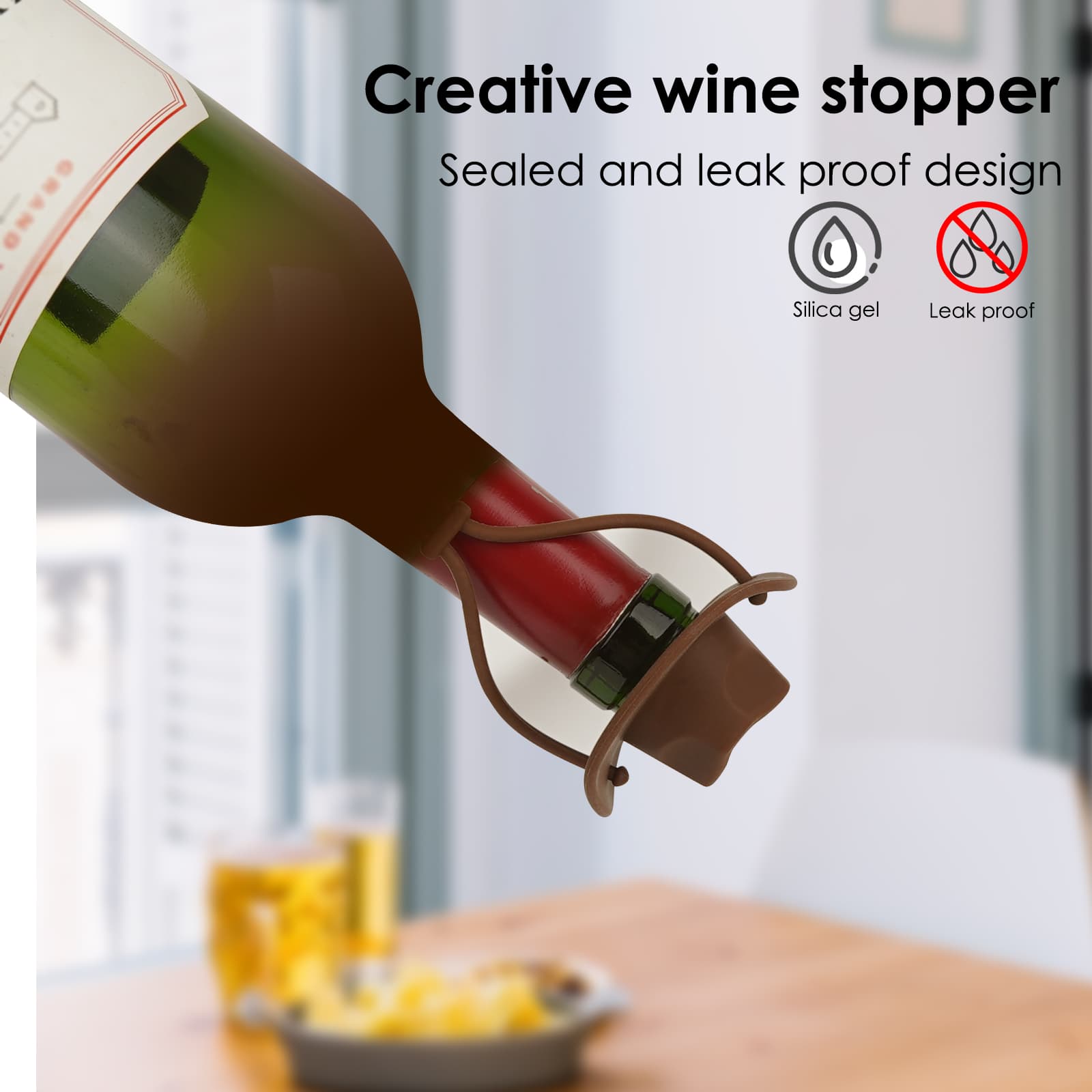 Silicone Wine Stopper, Cowboy Hat Wine Bottle Stopper Reusable , Cute Kitchen Gadgets Wine Accessories Tools Gifts, Decoration-2pcs Bottle Stoppers (Coffee) - 2