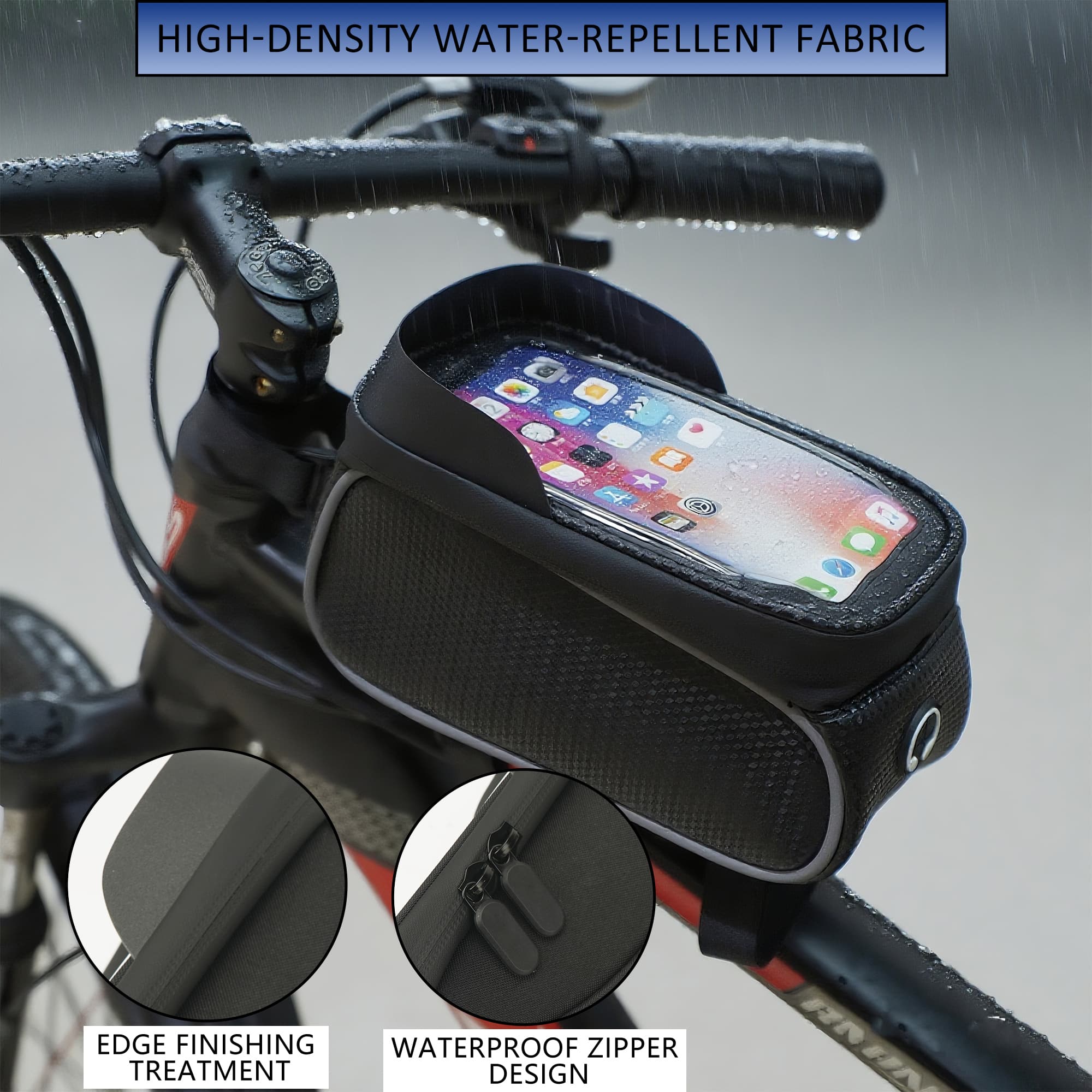 RidingRush Waterproof Bike Phone Bag – Touchscreen Frame Bag for Phones up to 7 Inches, Reflective Strips, Earphone Hole, Ideal for Cyclists - 3