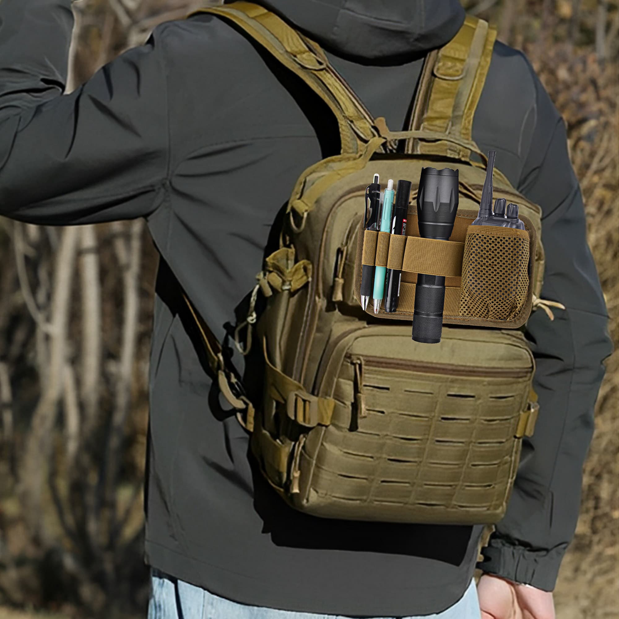 Tactical Bag Insert Modular Organizer Panel - Utility Admin Pouch with Hook & Loop Fasteners, Compatible with Backpacks, Messenger Bags & Packs | Heavy-Duty Pack Insert Organizer-Mud Color - 5