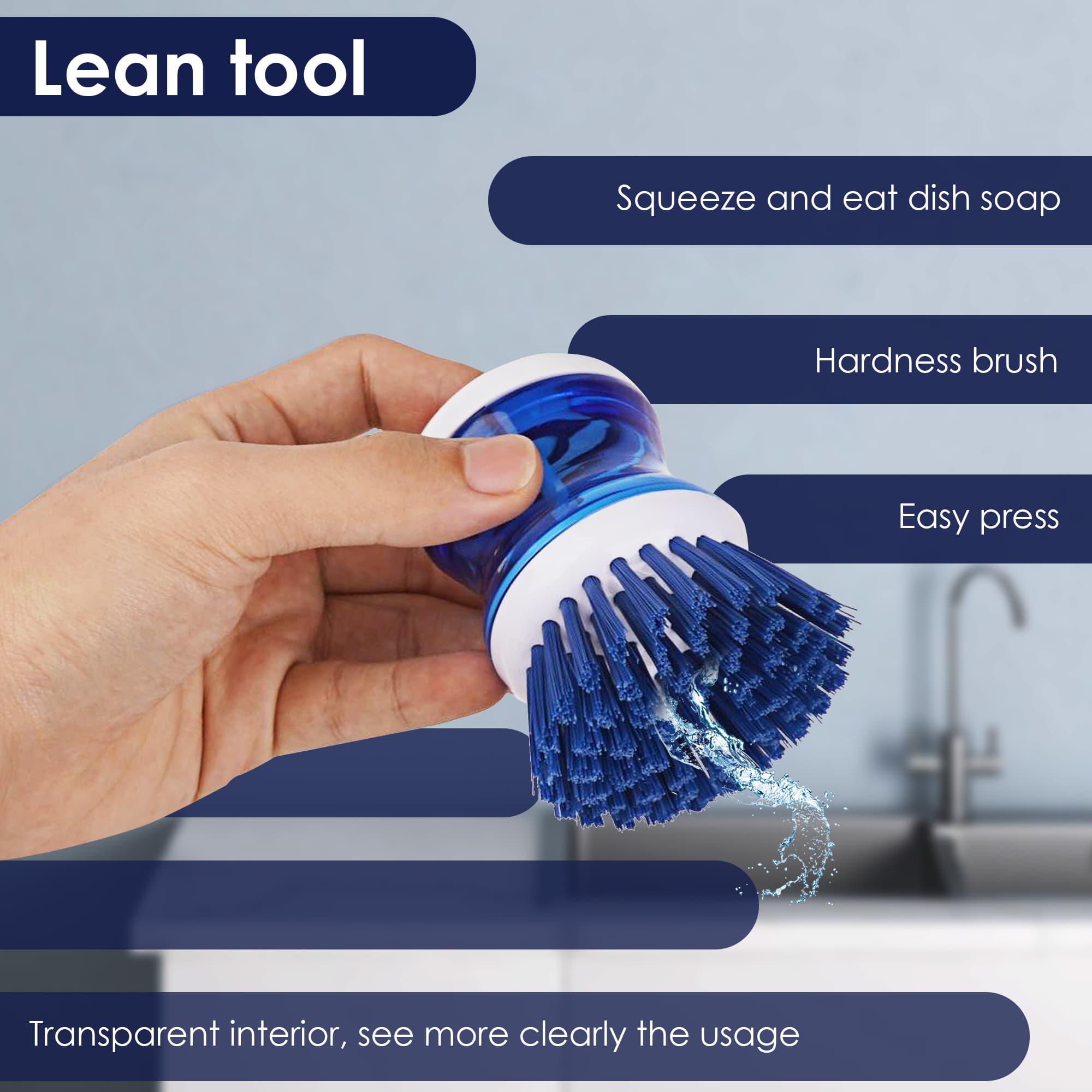 JANKOW Dish Scrubber with Soap Dispenser, 3 Pack Soap Dispensing Palm Brush for Kitchen Sink Pot Pan, Color Coded Dishwashing Scrub Brush Set (Gray, Blue, Orange), Non-Scratch Cleaning Tool - 3