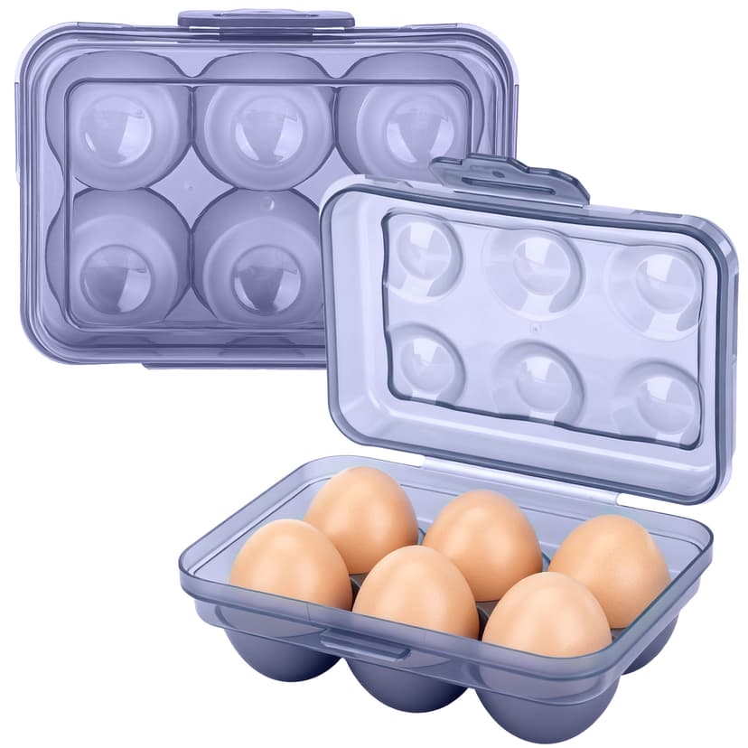 JANKINGS Portable Stackable Egg Storage Box, 2-Pack 6-Count Egg Holders with Lids for Refrigerator, Travel & Camping, Blue PP Egg Tray Organizer