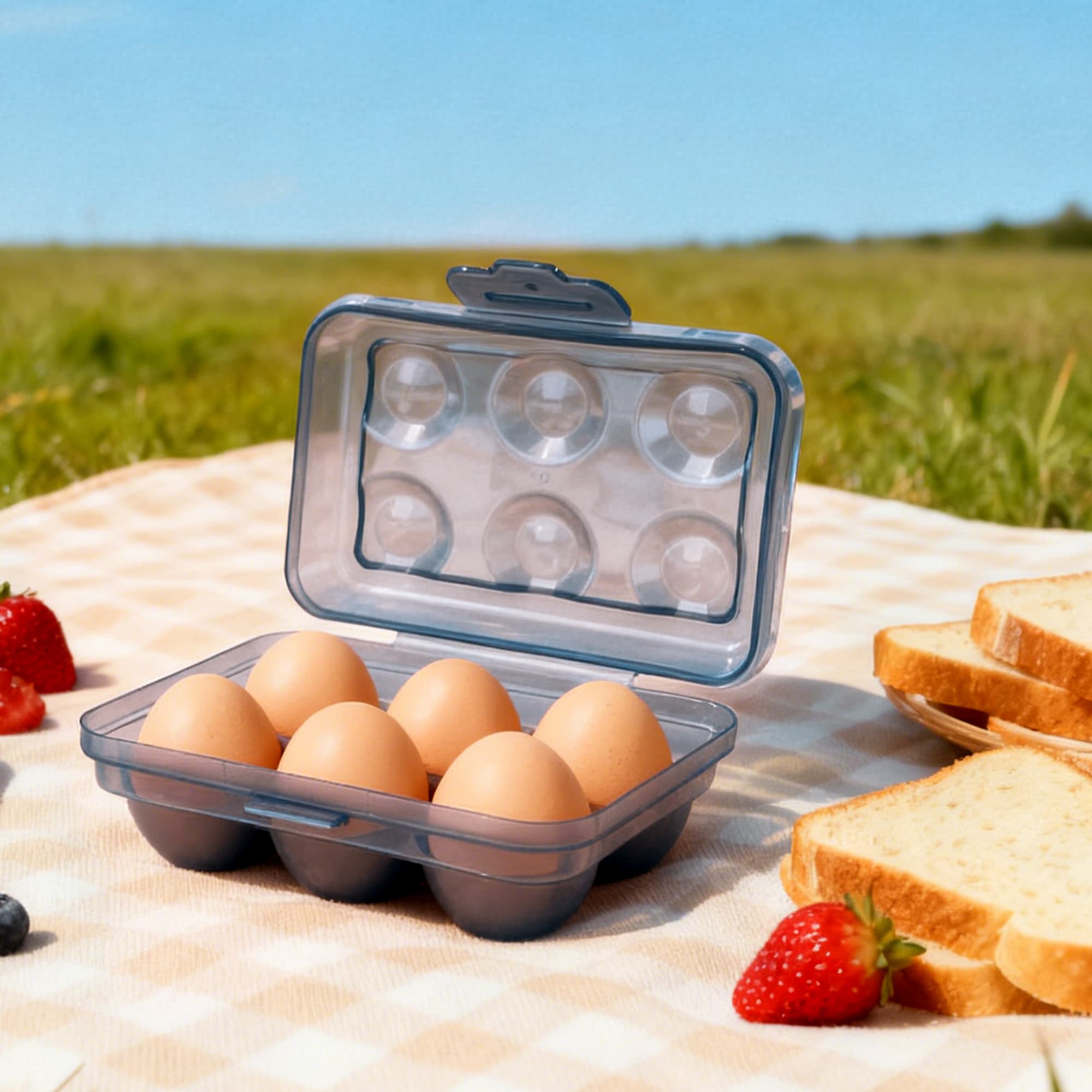 JANKINGS Portable Stackable Egg Storage Box, 2-Pack 6-Count Egg Holders with Lids for Refrigerator, Travel & Camping - 5