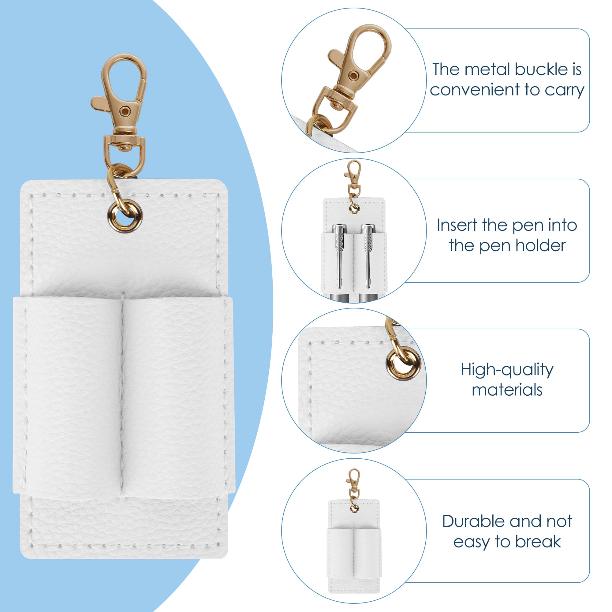 ReignSword 4 Pack Pen Keychain Holder for Lanyard, Vegan Leather Double Hole Pen Holder Clip, Anti-lost Neck Pens Loop Keychain for Signature, Ballpoint, Marker Pens (Multi) - 2