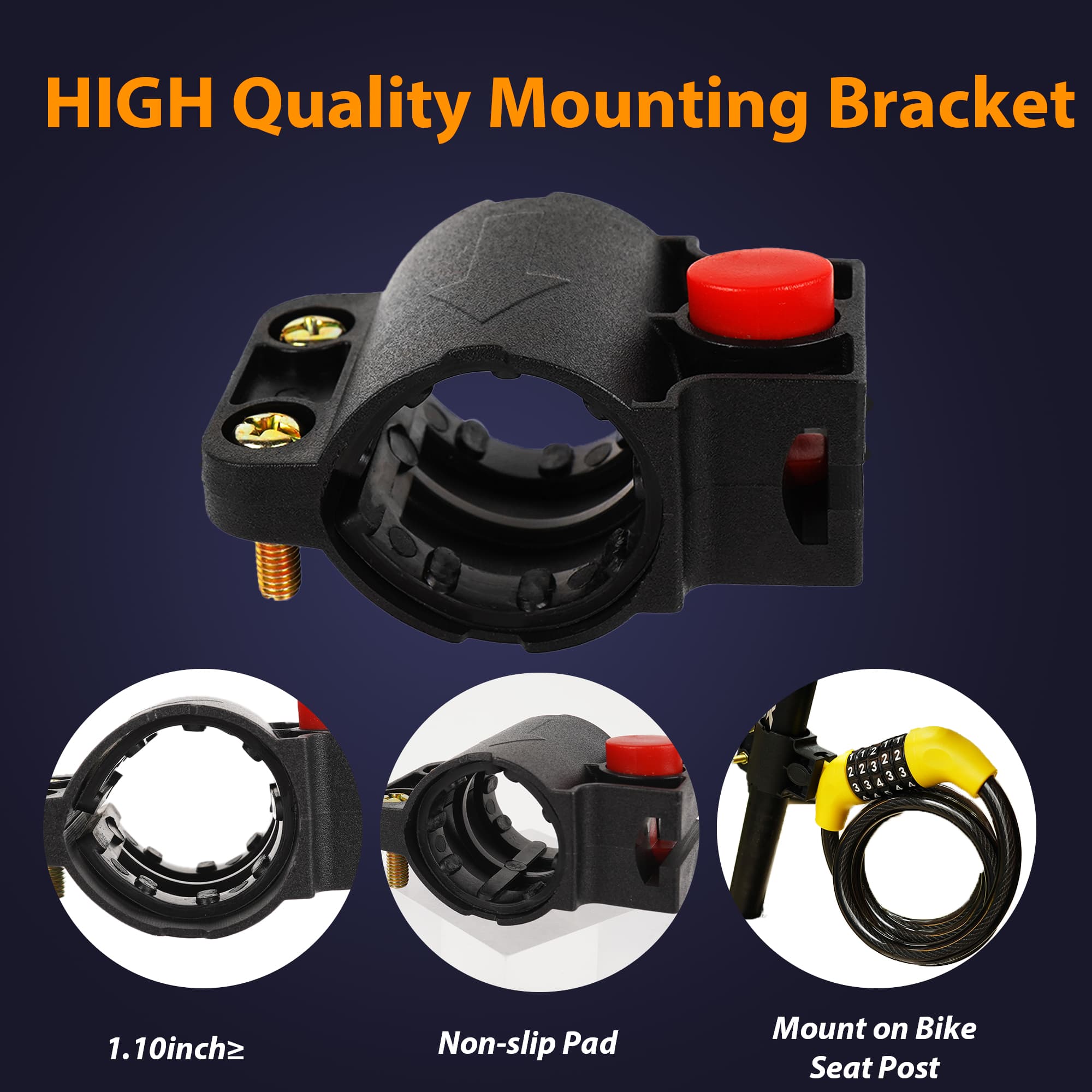 5-Digit Combination Bike Cable Lock, 12mm Heavy Duty Anti-Theft Bicycle Lock with Mounting Bracket, Resettable Security Lock, Weatherproof Zinc Alloy Cylinder for Bike, Scooter, Motorcycle - 2