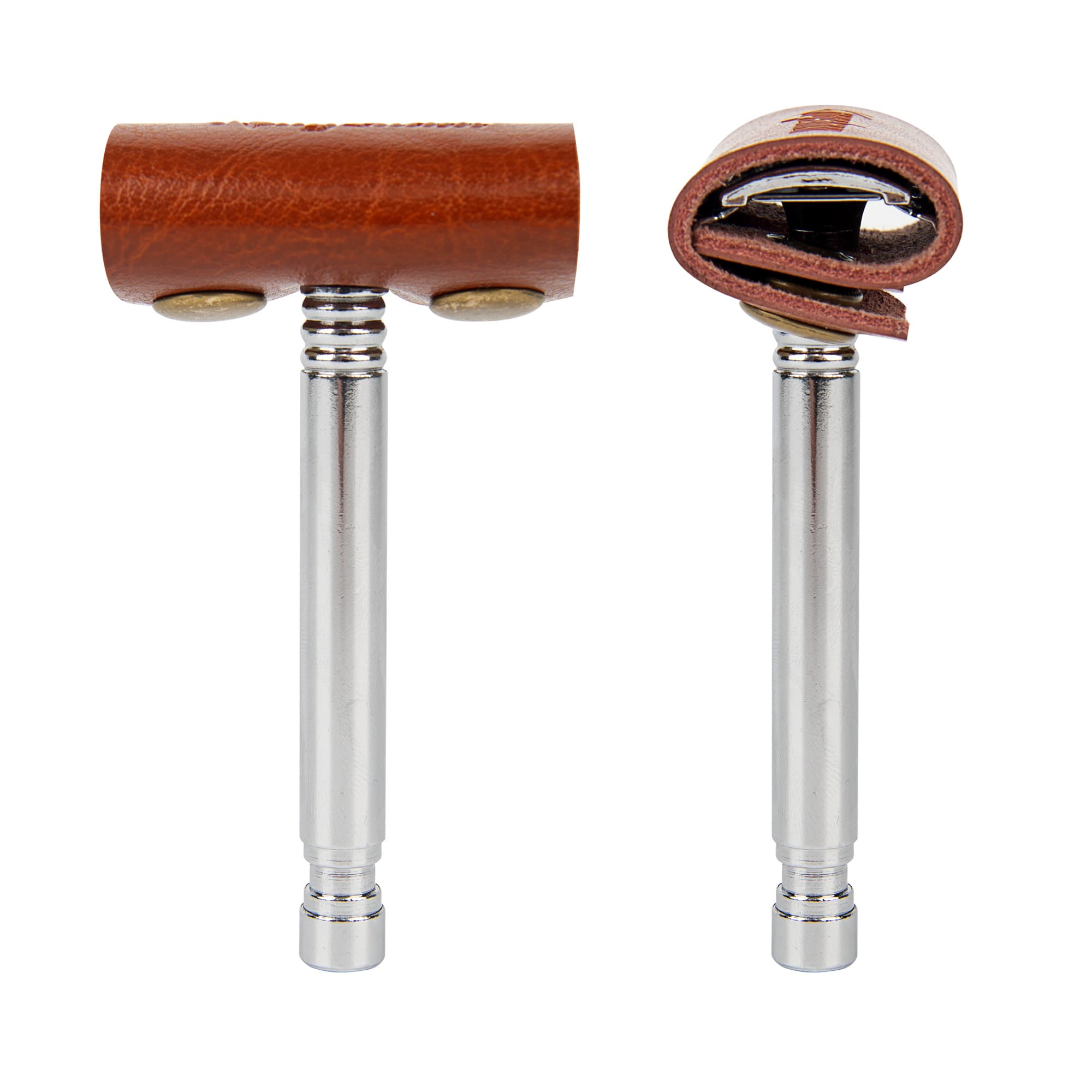 2 Pack Genuine Leather Safety Razor Protective Cover, Double Edge Razor Head Protecting Sheath, Blade Guard Shaving Travel Cover - 4