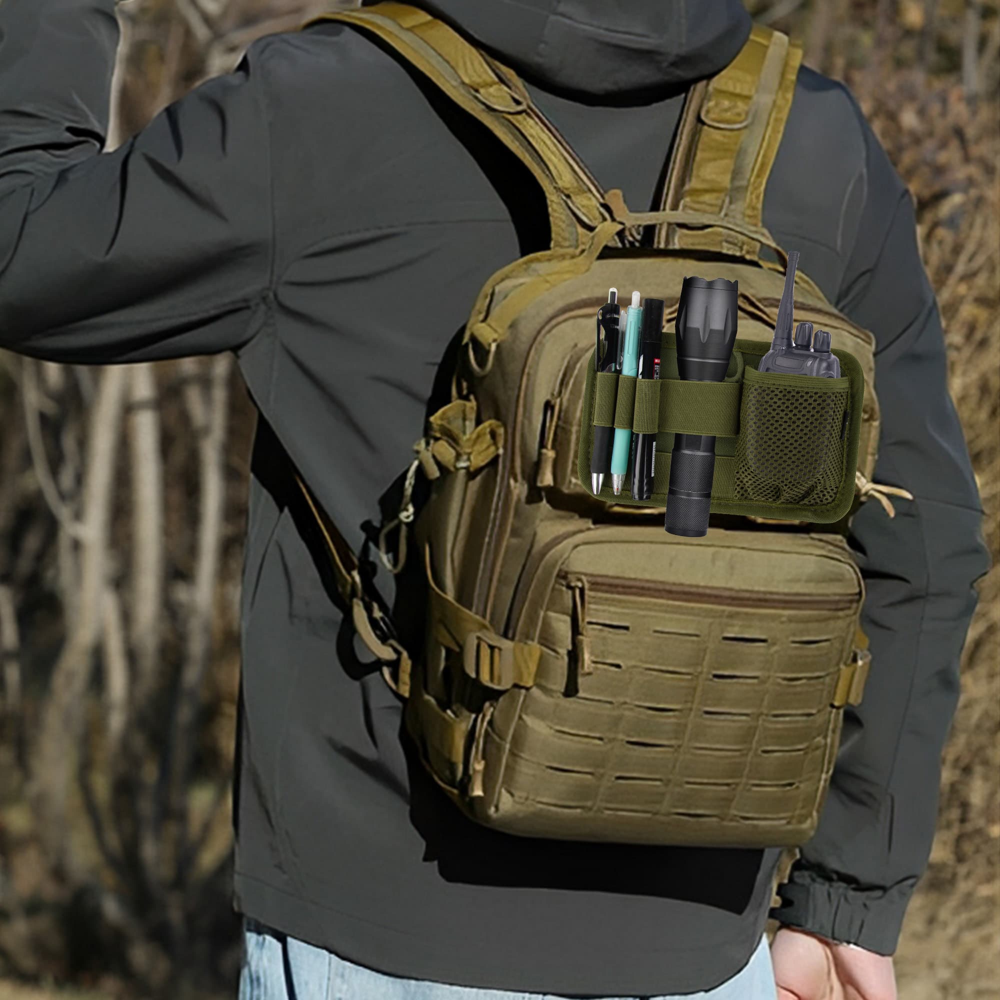 Tactical Bag Insert Modular Organizer Panel - Utility Admin Pouch with Hook & Loop Fasteners, Compatible with Backpacks, Messenger Bags & Packs | Heavy-Duty Pack Insert Organizer-Army green - 5
