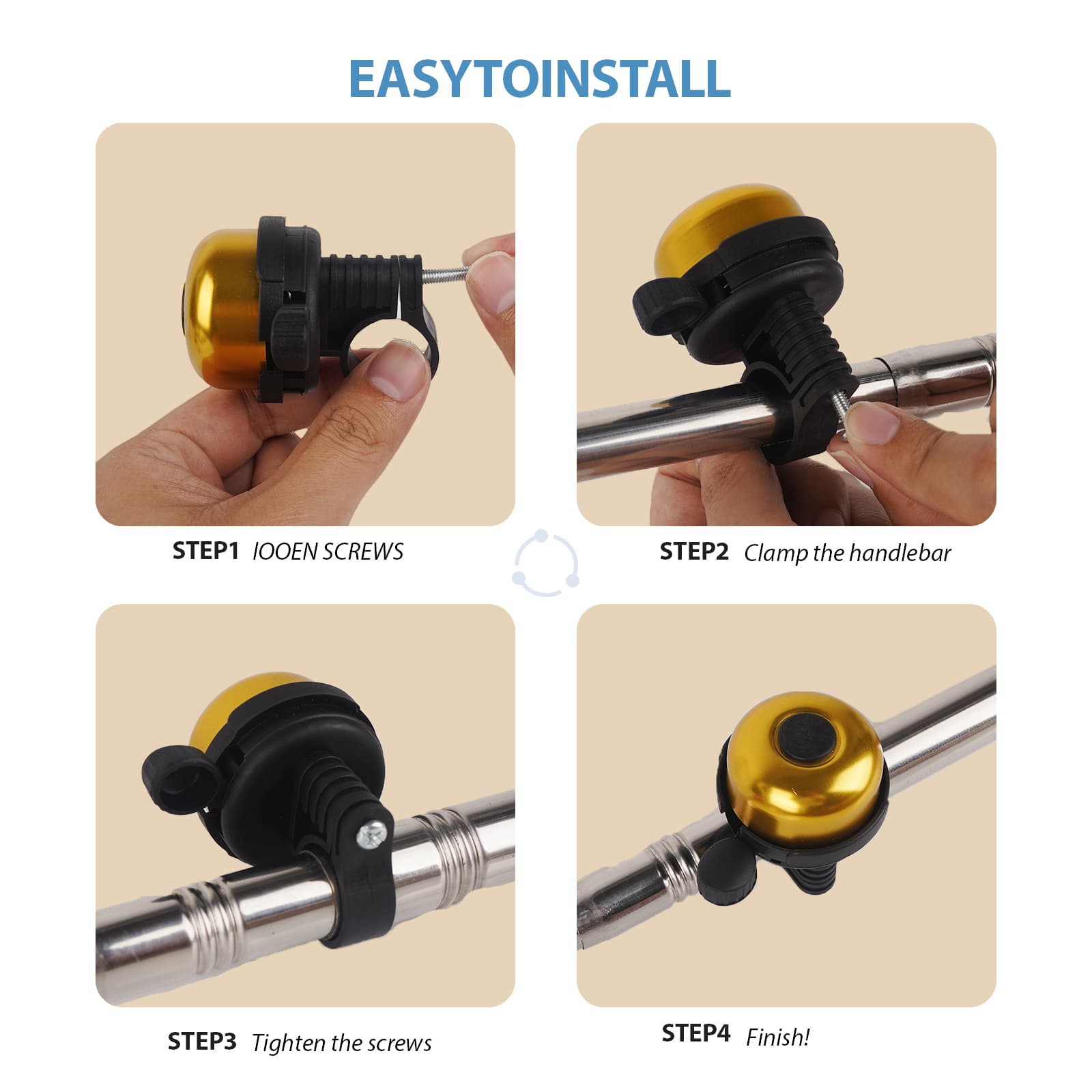 RidingRush Bicycle Bell for Adult Bikes, Loud & Clear Sound Bicycle Bell for Adults & Kids Classic Design, Easy Installation Fits Mountain, Road, Folding Bikes and Scooters - 3