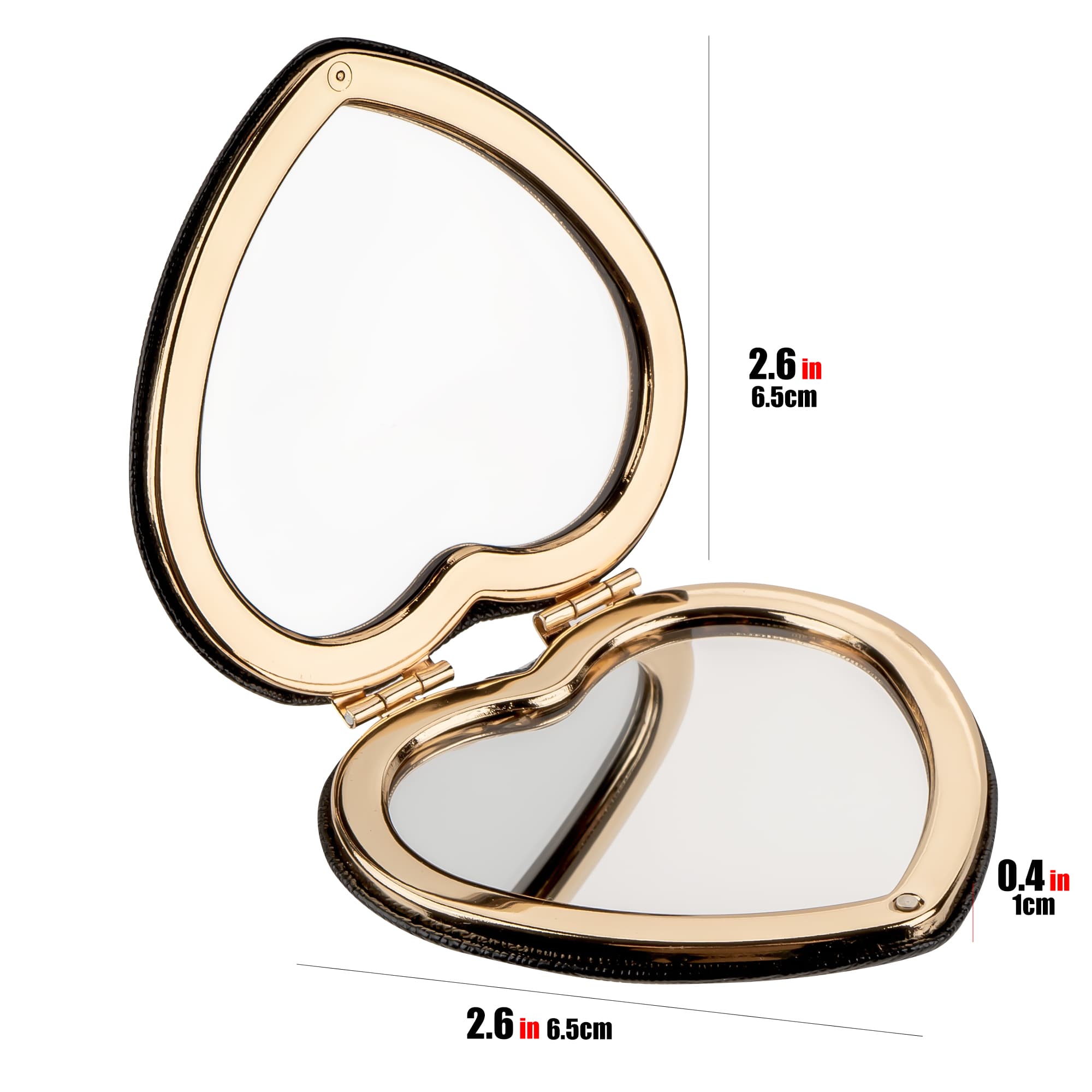 CAIRIAC Compact Mirrors, Leather Folding Travel Mirror for Purse, Double Sided Handheld Mirrors, Portable Heart shape Makeup Gift for Girls Women Mothers (Black) - 1