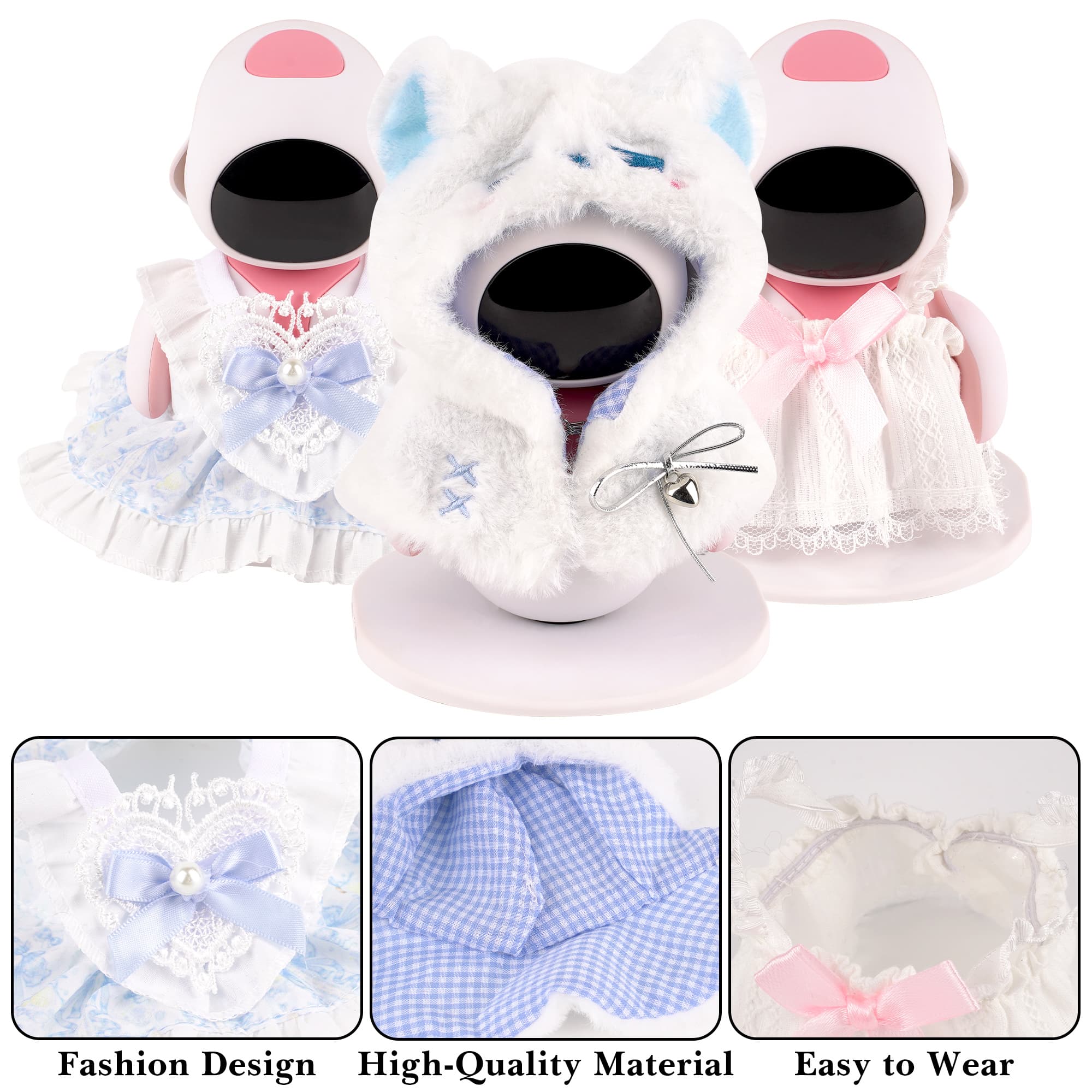 ReignSword 3 Set Costume Bundle Compatible With Eilik Robot, Elegant Blue and White Lace Dress, White Plush Cape and Decorative Accessories Set (Robot Not Included) - 2