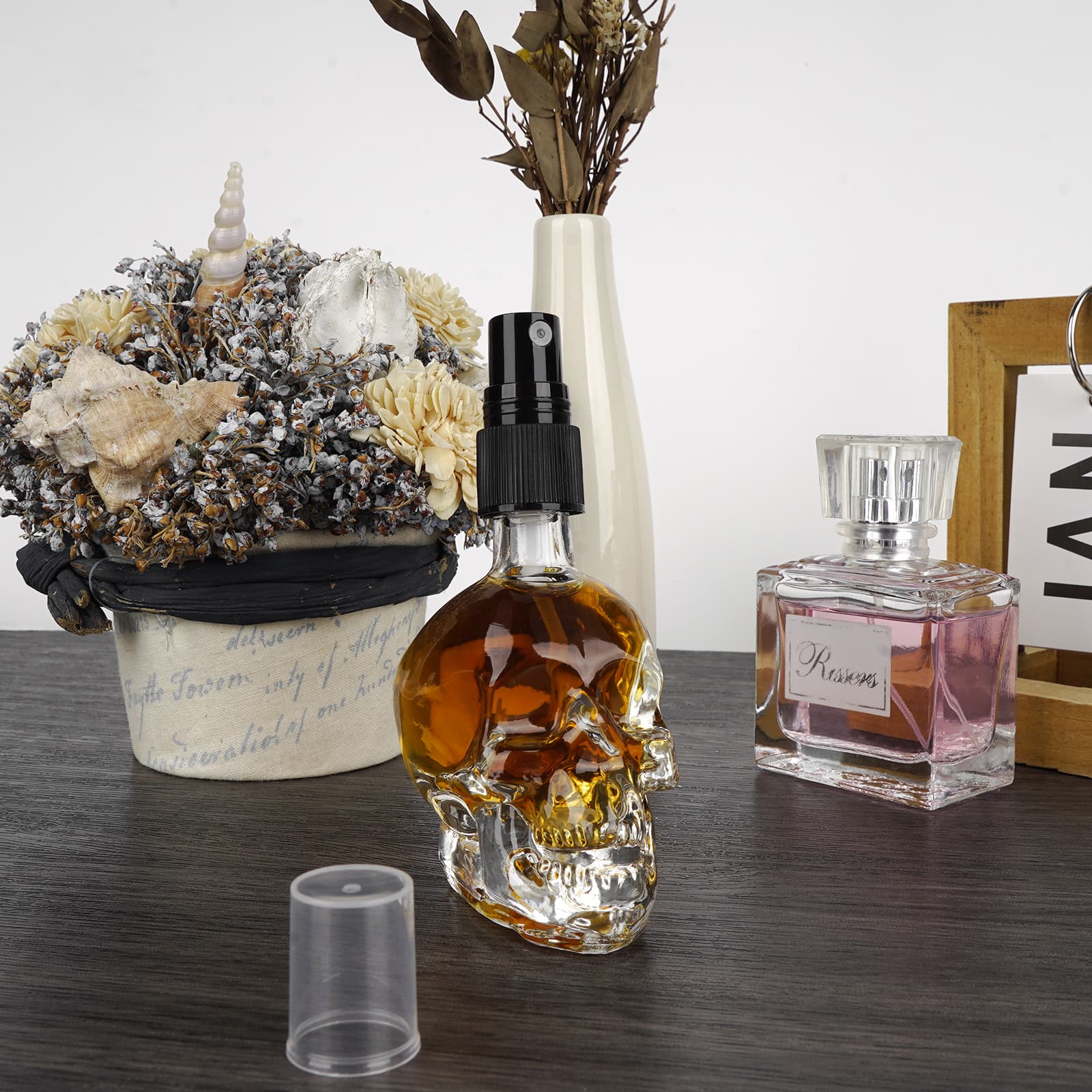 JANKOW Skull Shaped Spray Bottle, Skull perfume bottle, 60ml Skull perfume bottles empty, Refillable Liquid Travel Accessories, Suitable for Travel, Business Trips, Family Bathrooms (3 Pcs) - 4