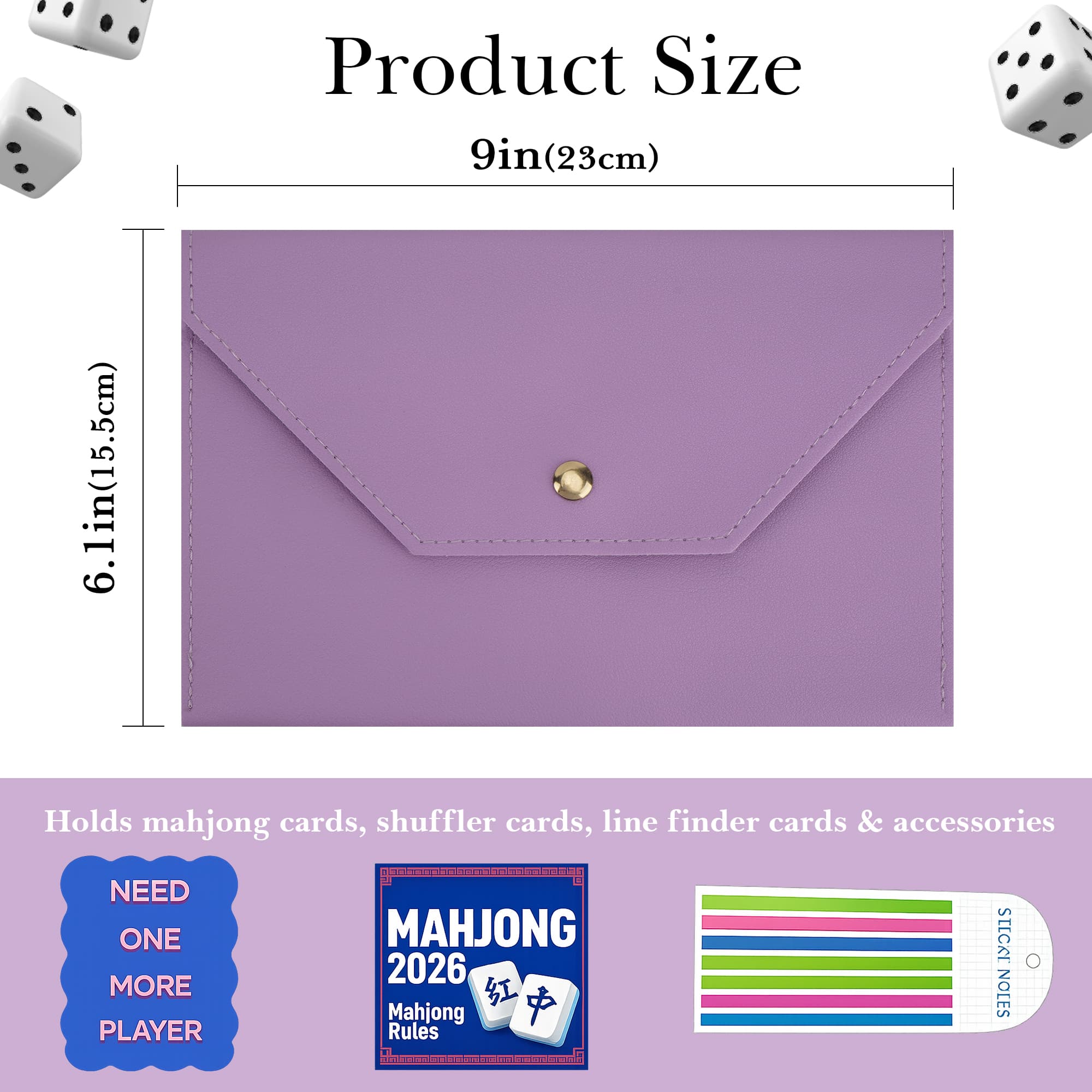 ReignSword Mahjong Card Holder, PU Vegan Leather 2026 Mahjong Storage Bag, Snap Button Standard Hands Rules Card Organizer, 8.66 x 5.71 Inch, Purple - 4