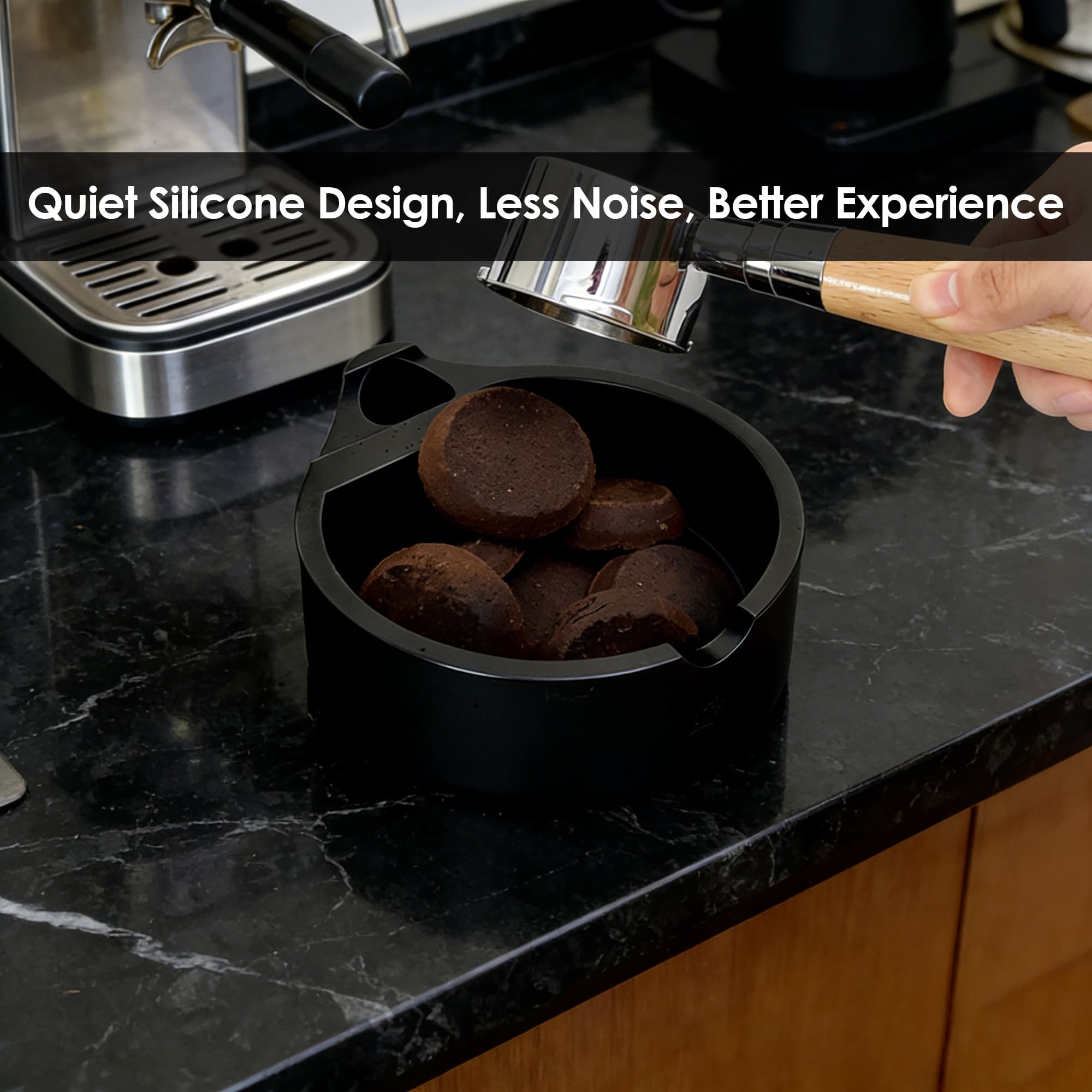 ReignSword Silicone Espresso Knock Box, Non-Slip Coffee Grounds Container, Countertop Espresso Accessories, Large Capacity Barista Knock Bin for Home Coffee Station (Black) - 5