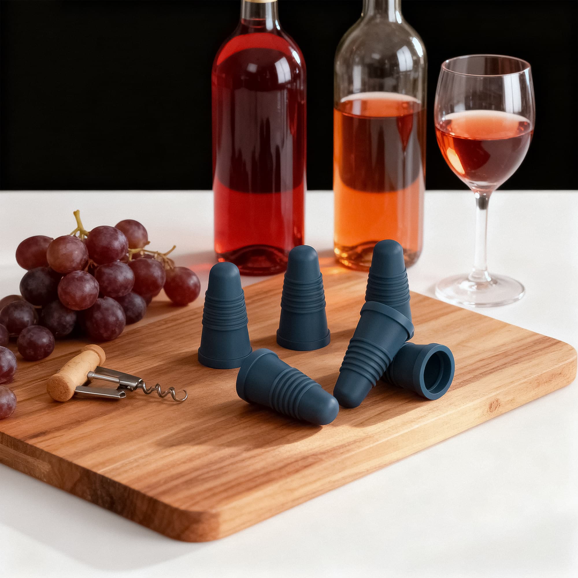 JANKINGS Silicone Wine Bottle Stoppers, Gray Blue, 6 Pack – Reusable Airtight Tapered Plugs for Standard Wine Bottles, Leakproof, BPA-Free, Dishwasher Safe - 5