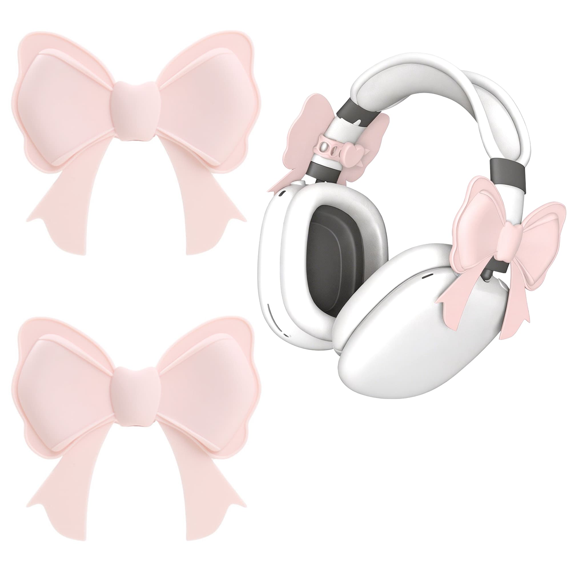 ReignSword 2 Pack Cute Silicone Bow Headphone Decorations, Adjustable Headphone Charms Accessories for Most Headphones, Fun Gift for Women & Gamers (Pink) - 1