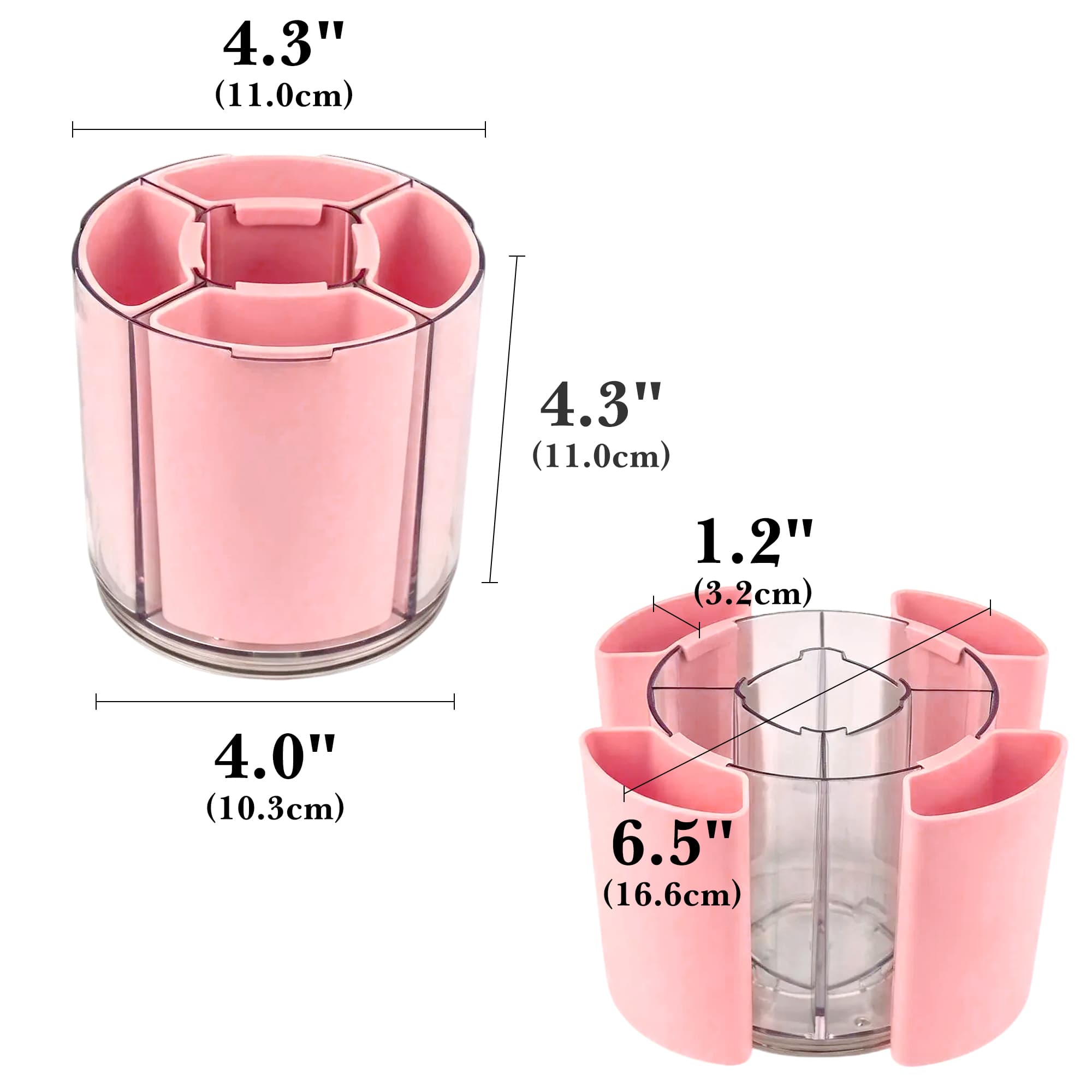 ReignSword 360° Rotating Pen Holder, Expandable 5-9 Slots Desk Organizer, Clear Detachable Pencil Cup Caddy, Aesthetic Desktop Supplies for Office Home (Pink) - 1
