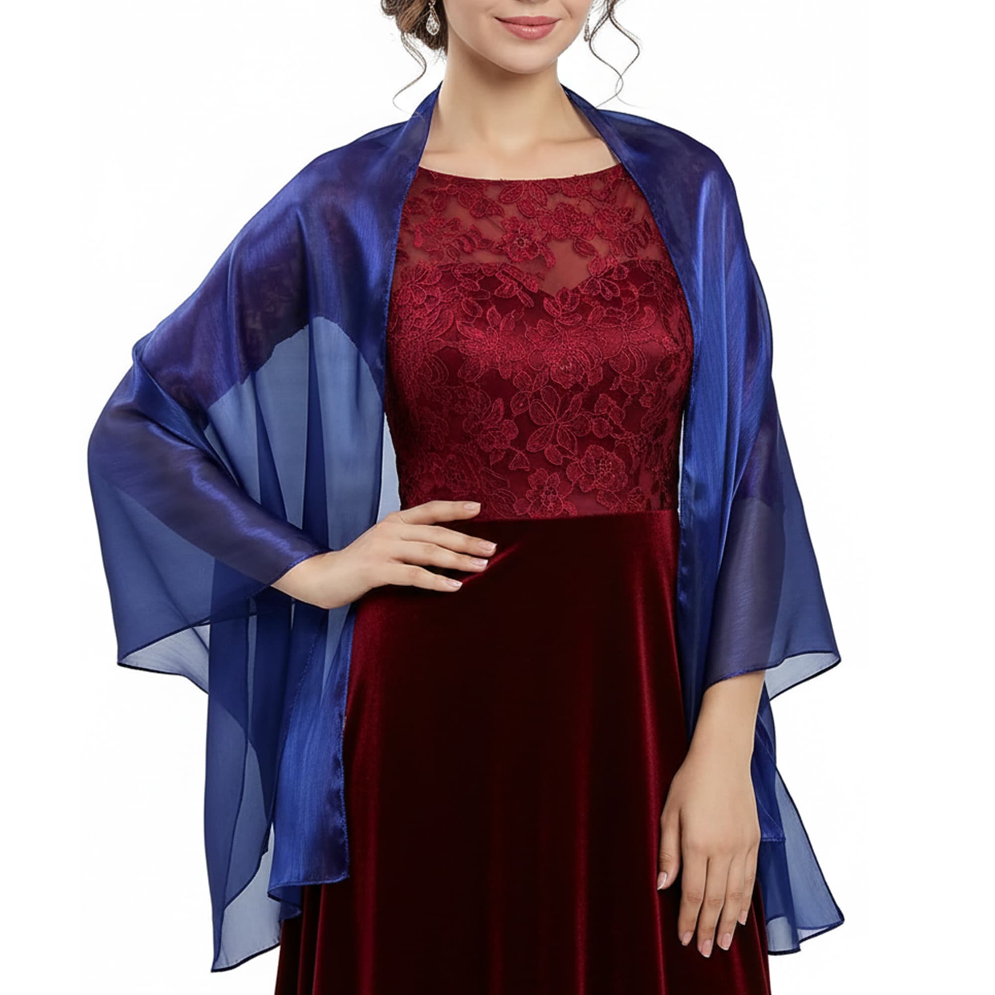 ReignSword Elegant Shawls and Wraps for Evening Dresses, Soft Party Long Scarf, Dressy Shawls for Bridal Weddings (Blue) - 4