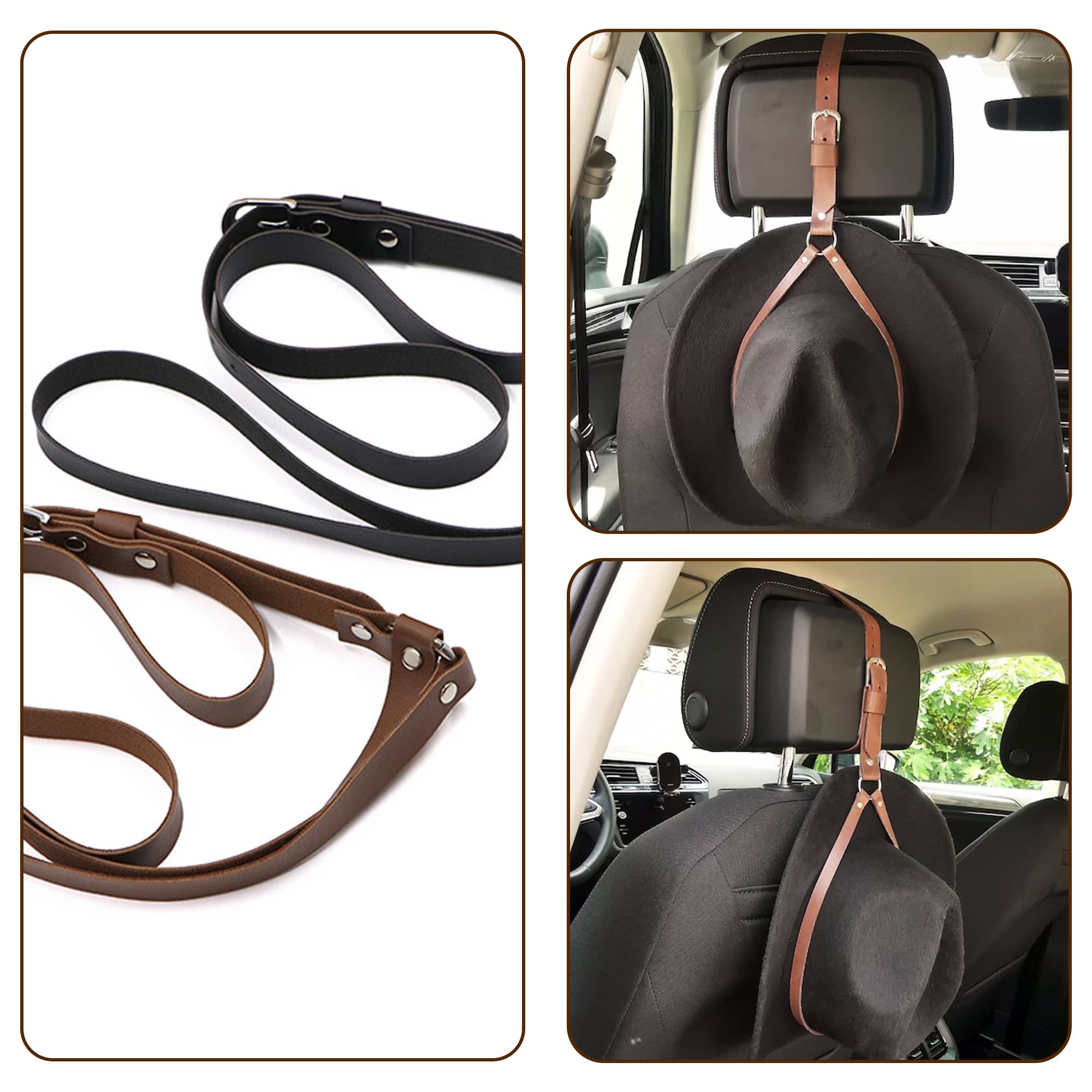 ReignSword Vegan Leather Cowboy Hat Holder for Truck Car, Hat Hanger Clip to Keep Hat Shape, Vehicle Hat Organizer for SUV, Pickup, Interior Car Accessories (Black) - 5