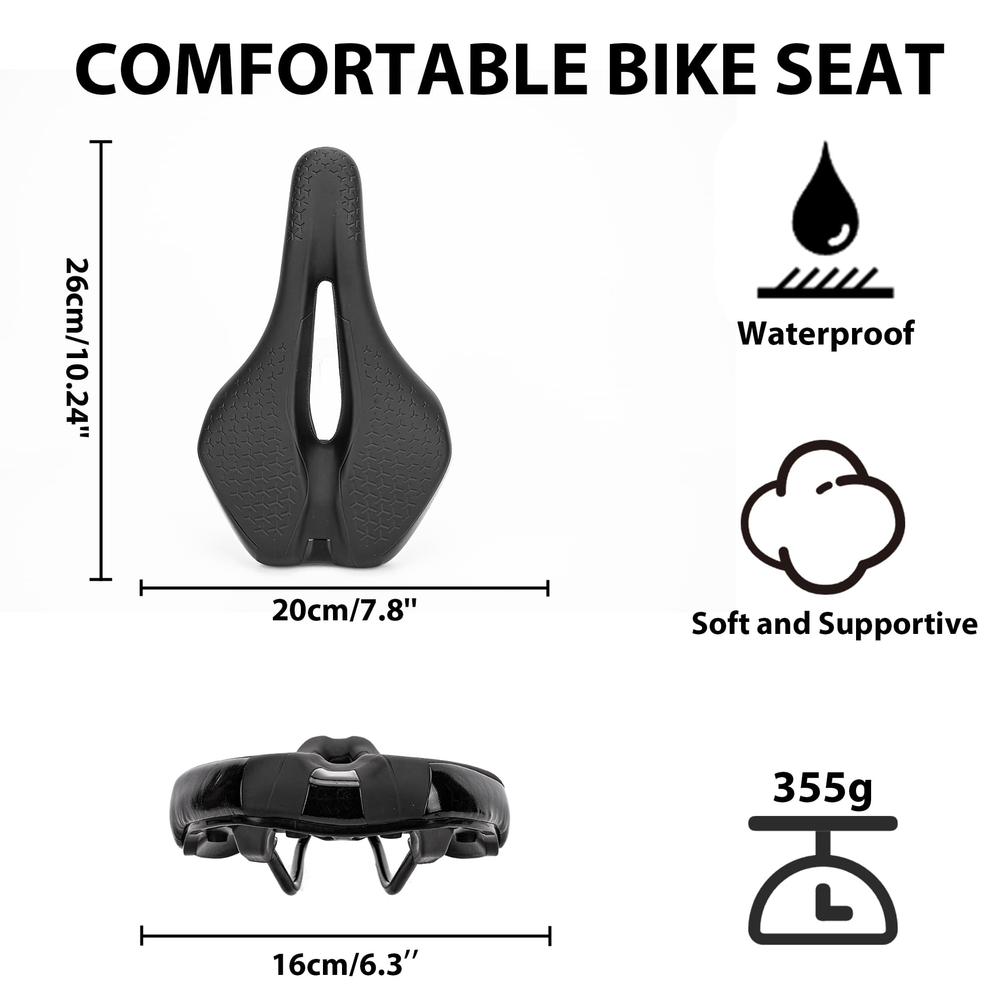 RidingRush Mountain Bike Seat, Comfortable Bicycle Saddle for Men & Women, Ergonomic Hollow MTB Bike Seat with Padding, Shock Absorbing Road Bike Saddle, Compatible with E-Bike & Hybrid - 1
