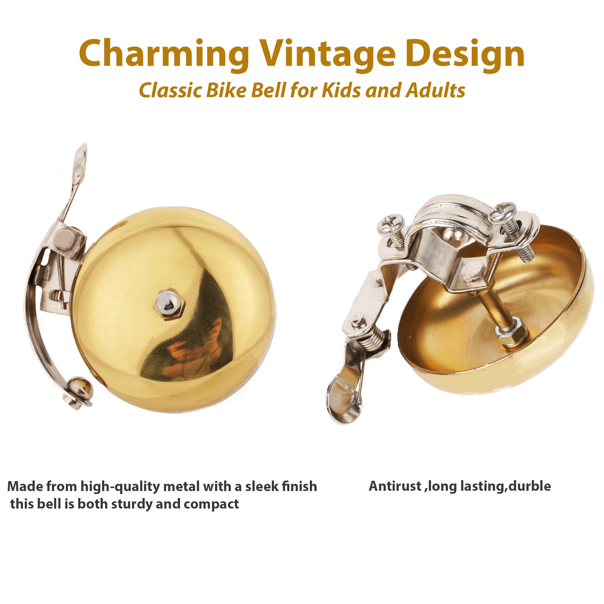 RidingRush Bicycle Bell for Adult Bikes, Brass Bike Bell Loud & Clear Sound Bicycle Bell for Adults & Kids Classic Design, Easy Installation Fits Mountain, Road, Folding Bikes and Scooters - 2