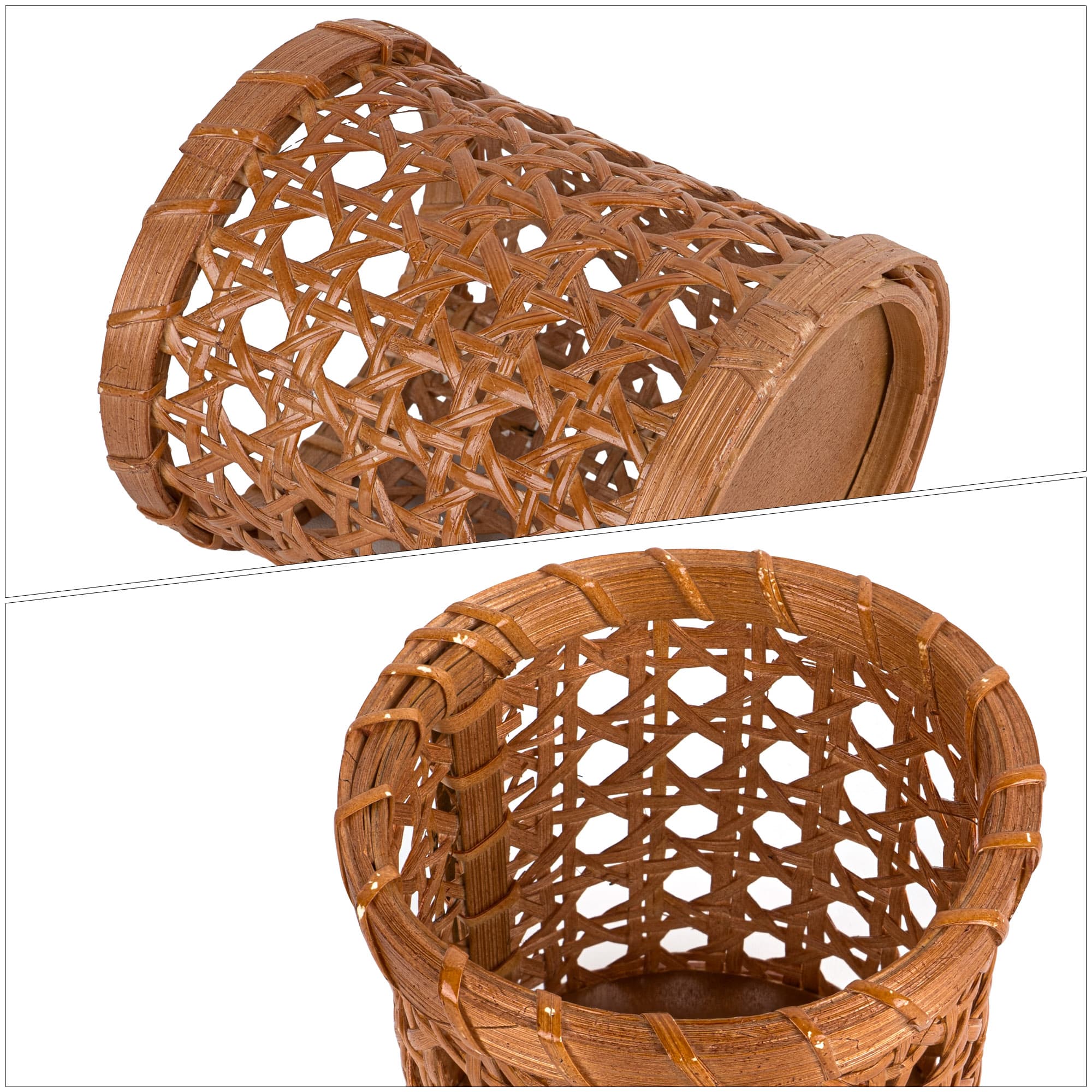 JANKINGS Rattan Pencil Holder, Handwoven Openwork Pen Cup for Desk, Brown Cane Woven Pencil Cup Organizer, Boho Rustic Office - 2