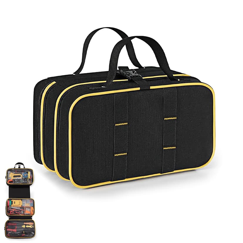 ReignSword Roll Up Tool Bag, Heavy Duty Tool Organizer with 3 Clear Window Boxes (One Detachable), Portable Waterproof Tool Pouch for Men (Black)