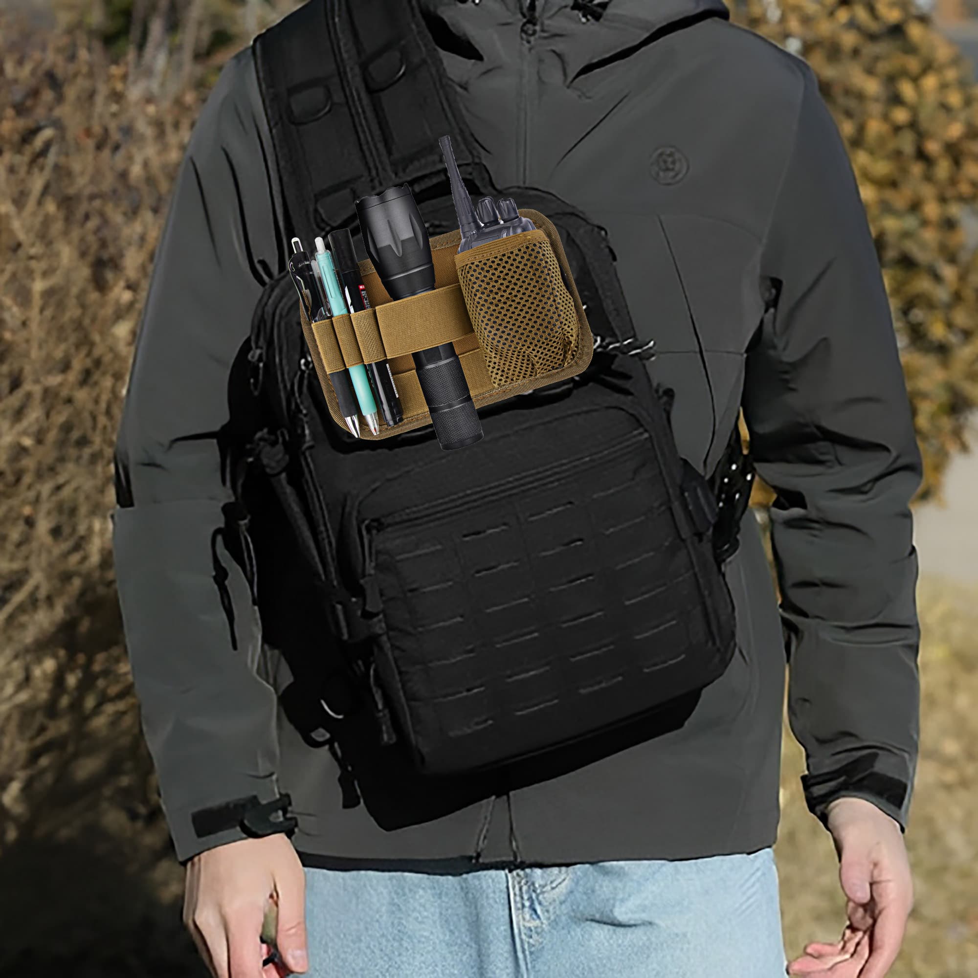 Tactical Bag Insert Modular Organizer Panel - Utility Admin Pouch with Hook & Loop Fasteners, Compatible with Backpacks, Messenger Bags & Packs | Heavy-Duty Pack Insert Organizer-Mud Color - 4