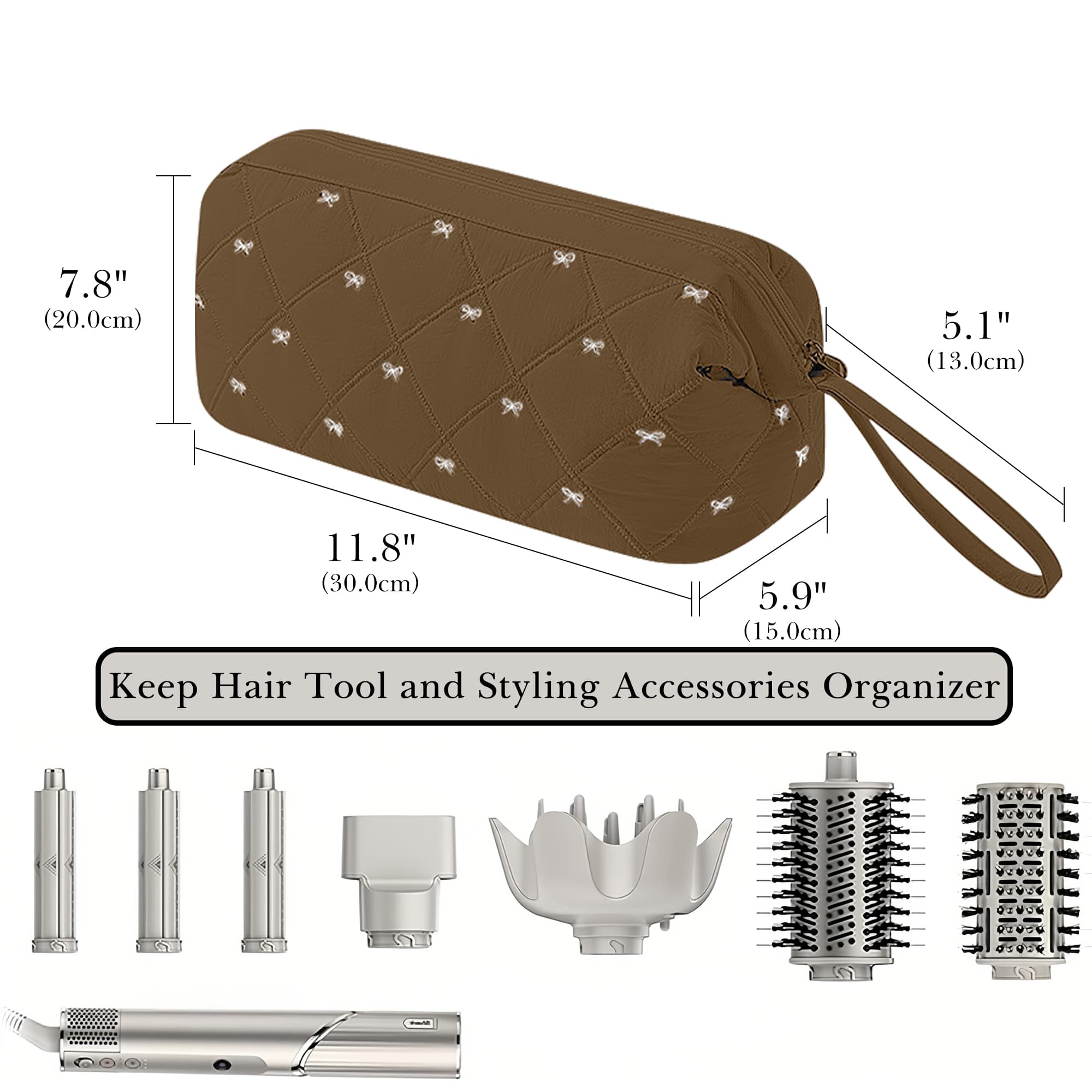 ReignSword Hair Tools Travel Bag Compatible with Shark FlexStyle, Dyson Airwrap, Revlon Hairdryer Case, Hair Styling Accessories Storage Waterproof Organizer (Caramel) - 6
