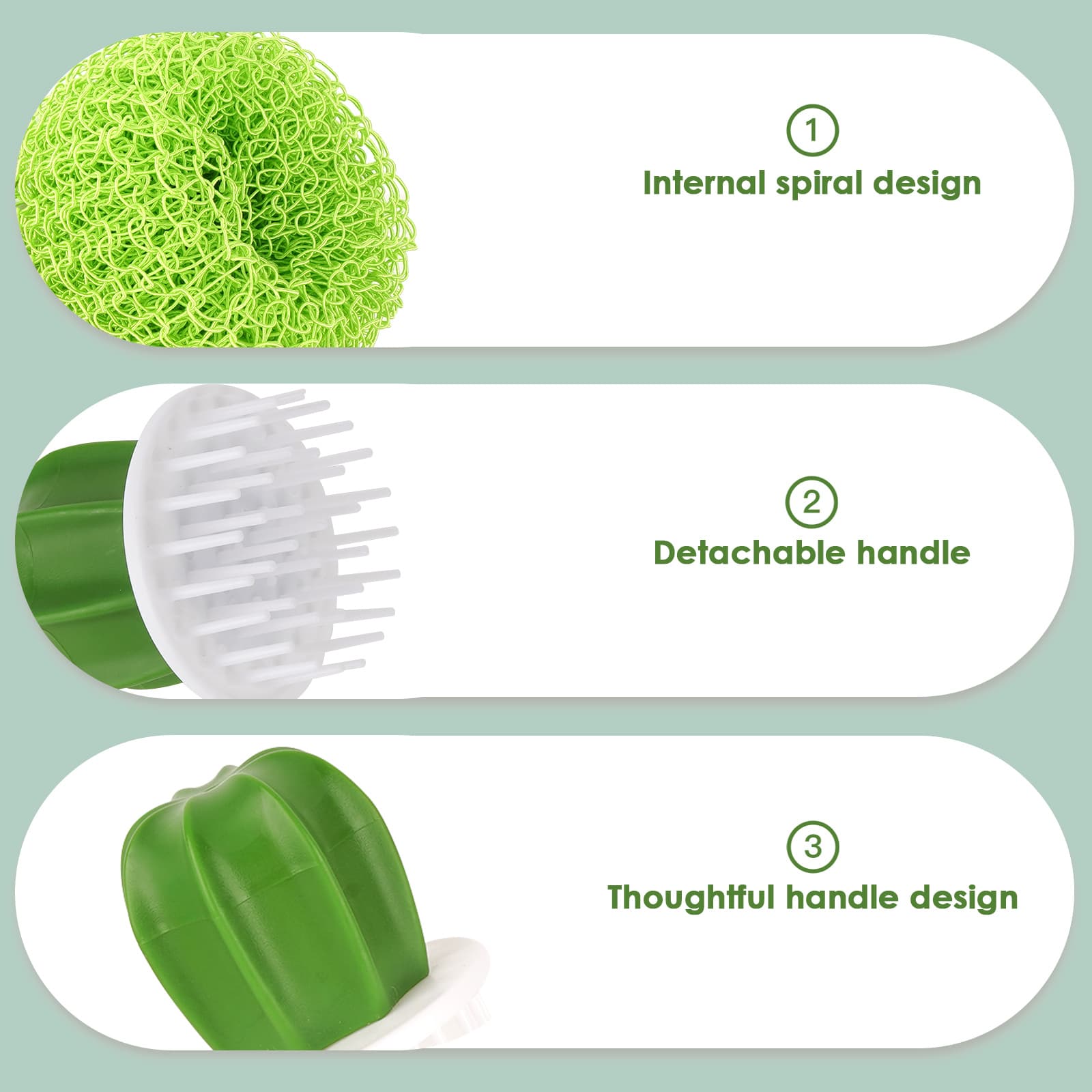 JANKOW Cactus Dish Mini Brush, Cactus Cleaning Brush, Cactus Cleaning Ball, with Drip Tray with 3 Replacement Brushes, for Cleaning Dishes, Pans, Pots, Sink, Countertop (1 Set Green) - 2