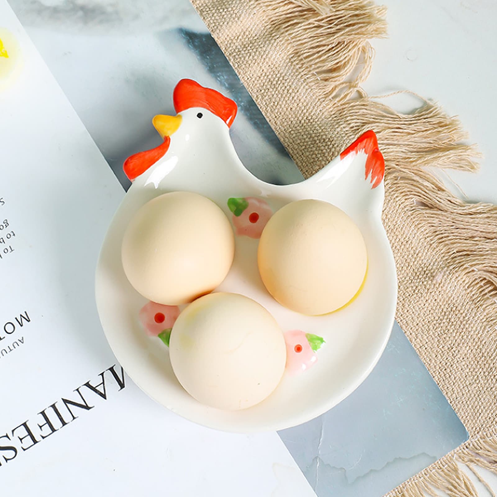 JANKOW 3-Compartment Ceramic Egg Tray - Creative High-End Western Dining Serving Tray for Breakfast, Egg Display Plate, Ceramic Art Piece (1 Pcs) - 2