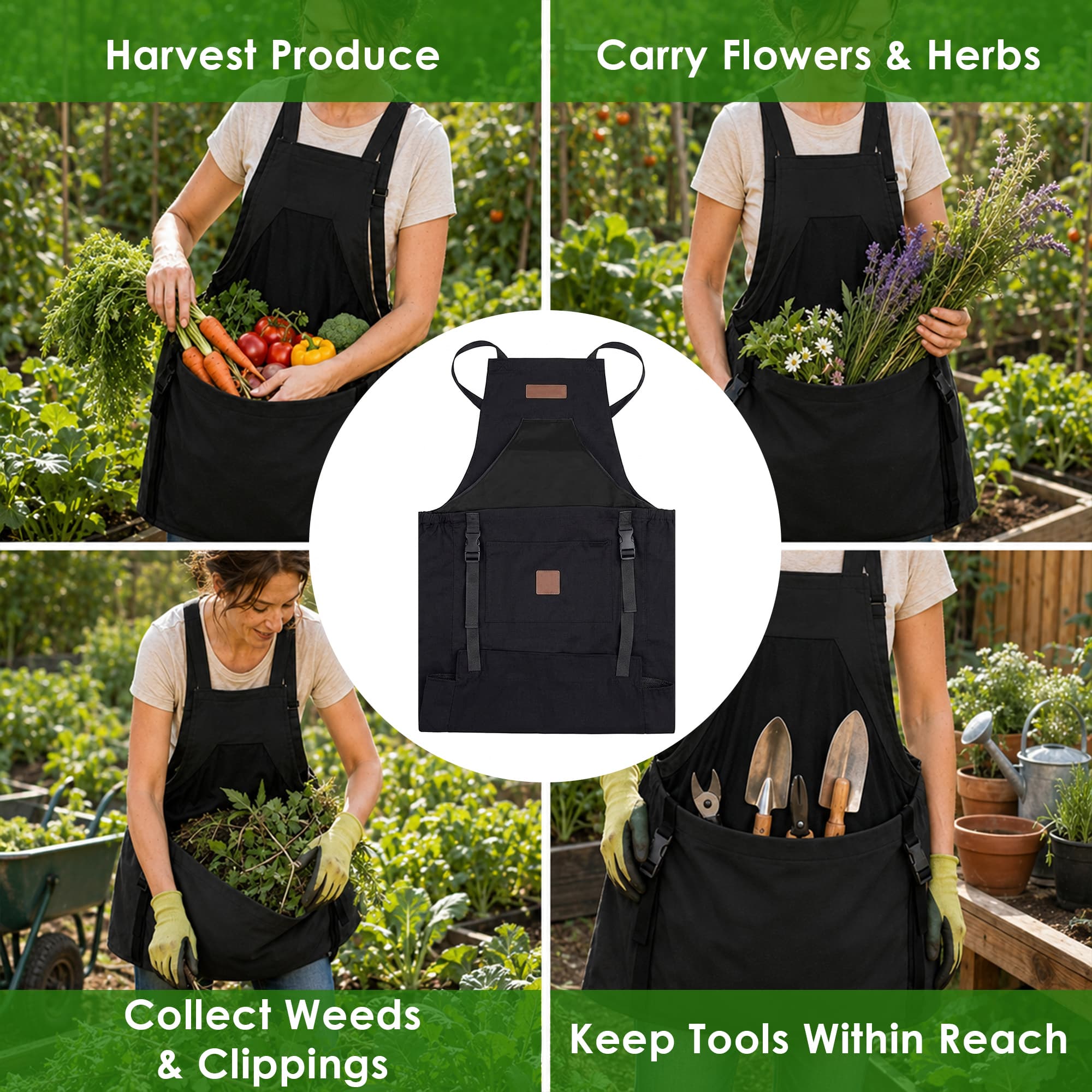 ReignSword Hands-Free Harvest Apron, Oxford Cloth Gardening Apron with Large Harvesting Pockets, Waterproof Adjustable Garden Work Apron for Men and Women, Black - 6