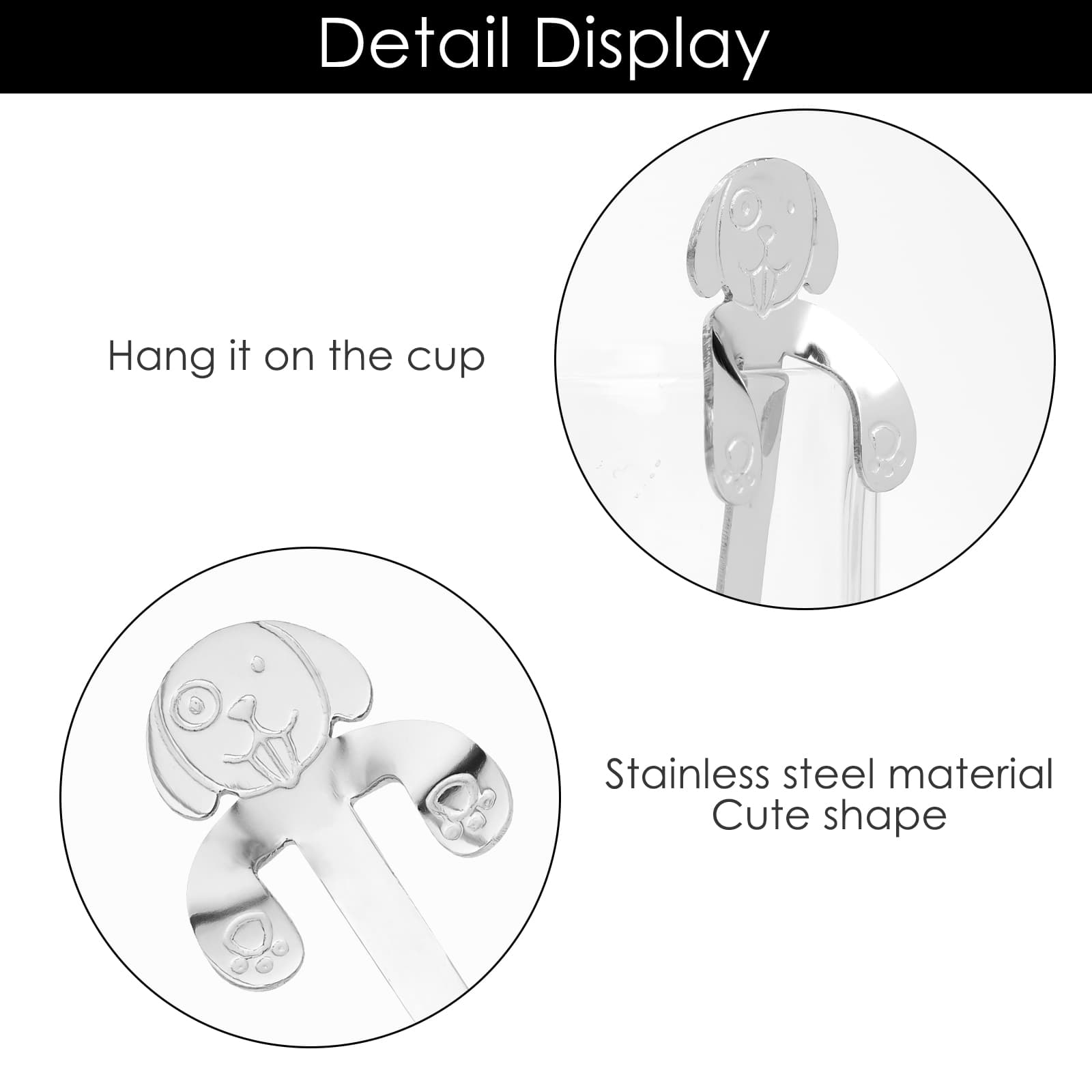 JANKOW 4 Pcs 304 Stainless Steel Dessert Dog Spoon, Dog Coffee Spoon, Stainless Steel Hanging Stirring Dessert Drink Spoons for Coffee, Tea, Dessert (Silver) - 2