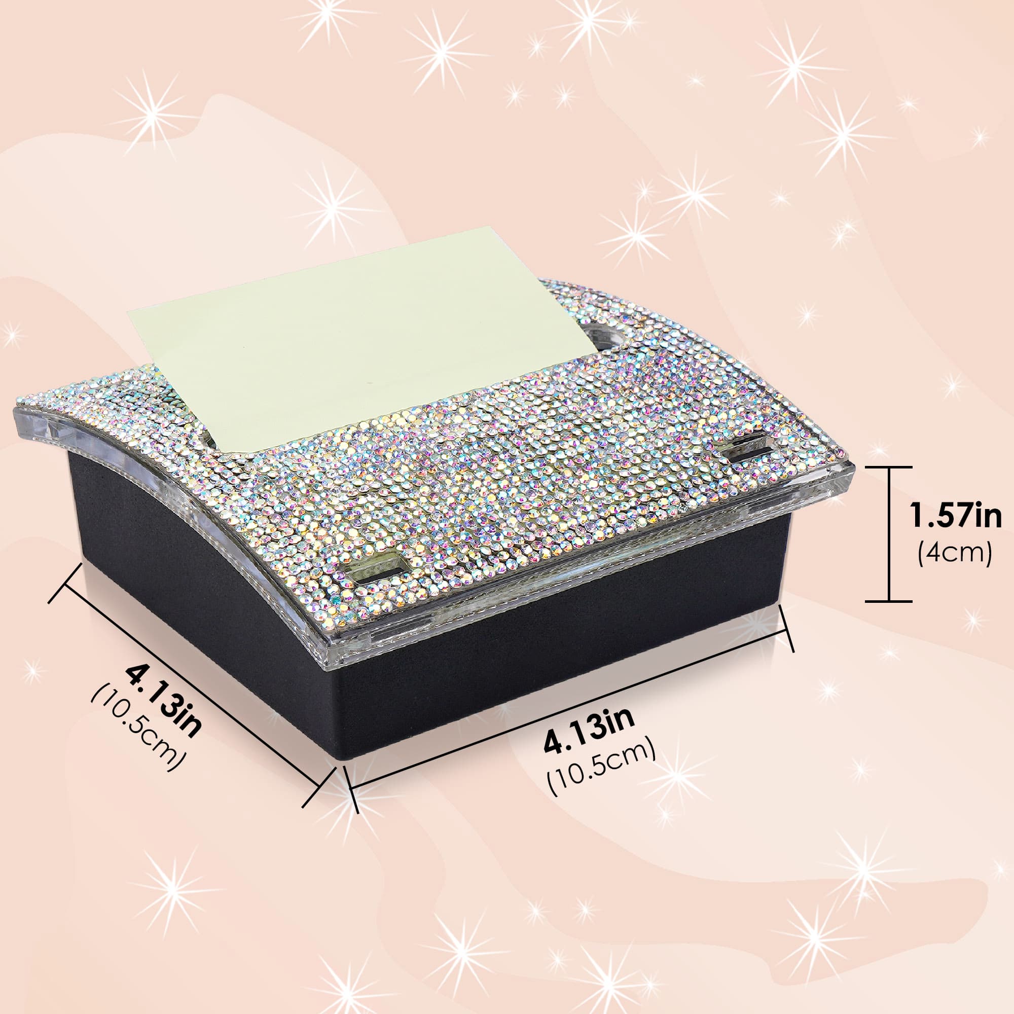 JANKOW 1 Pcs Rhinestone Self Stick Note Pad Holders, Pop Up Sticky Note Dispenser Rhinestone, 3 x 3 inches, for Office Home Classroom Desk Supplies (AB Rhinestone) - 1