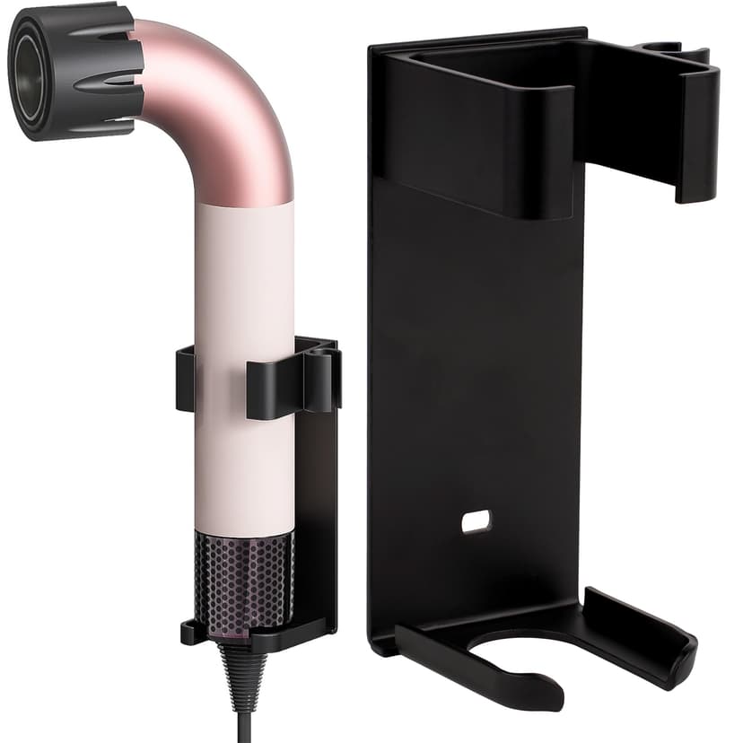 ReignSword Hair Dryer Wall Mount Holder Compatible with Dyson Supersonic r, Aluminum Self-Adhesive Bathroom Rack, Hair Styling Tools Organizer with Power Cord Storage, Fits 1.8" Inner Diameter, Black
