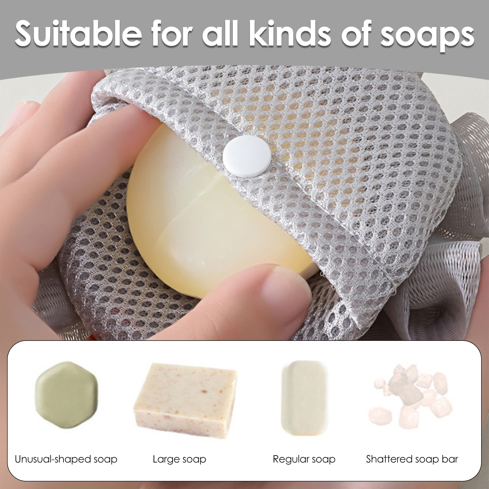 ReignSword 3 Pack Exfoliating Bath Sponges Soap Saver Bags, Dual-Use Mesh Soap Pouch with Hanging Loop, Foaming Soap Holder for Travel & Home Bathing (Multicolor) - 3