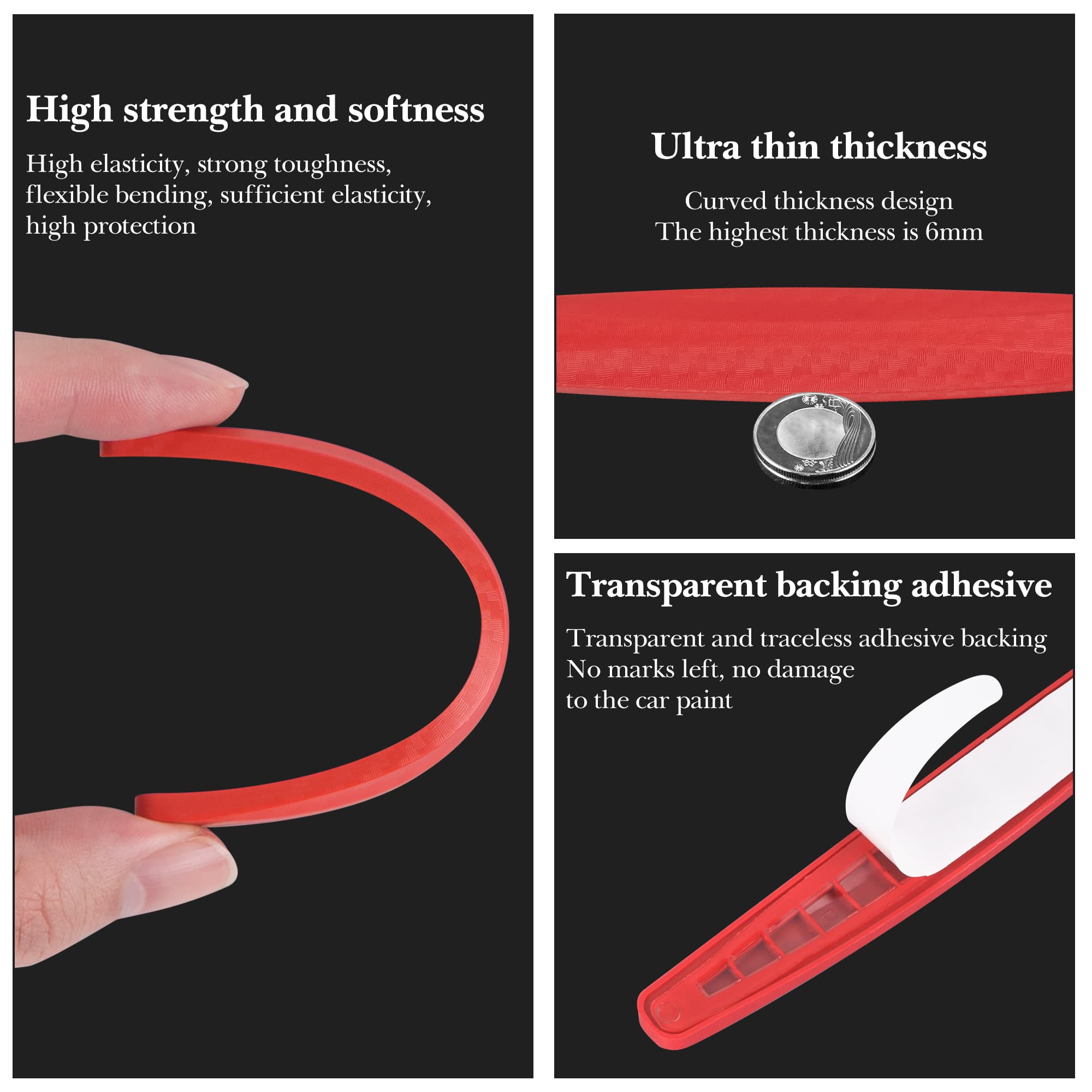 ReignSword 4 Pcs Car Door Edge Guards, Anti-Scratch Anti-Collision Self Adhesive Bumper Protector Trim Strip, Universal Car Exterior Accessories Door Guards for Cars Trucks SUVs (Red) - 5