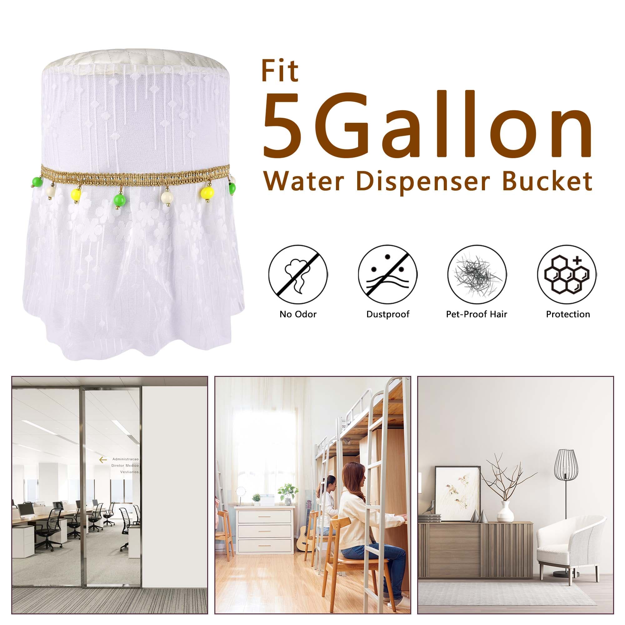 Kingshion 5 Gallon Water Dispenser Barrel Dust Cover,  Lace Style with Decorative Dust Cover for Water Cooler,Pendant Reusable Water Dispenser Bottle Protective Covers for Home Office-Yellow - 3
