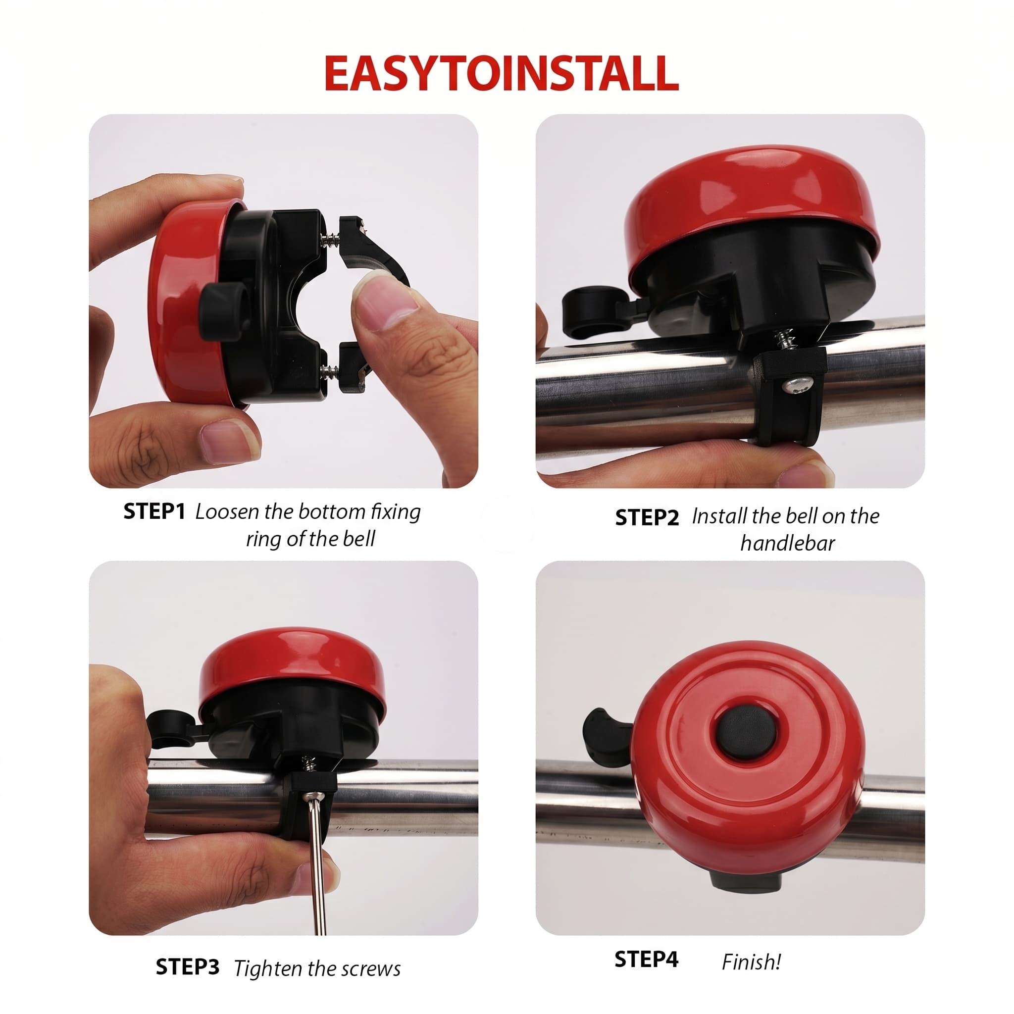 RidingRush Bike Bell for Kids – Cute Bicycle Bell for Boys & Girls, Easy-to-Install Handlebar Bell for Kids' Bikes & Scooters, Loud Ring Sound, White - 3