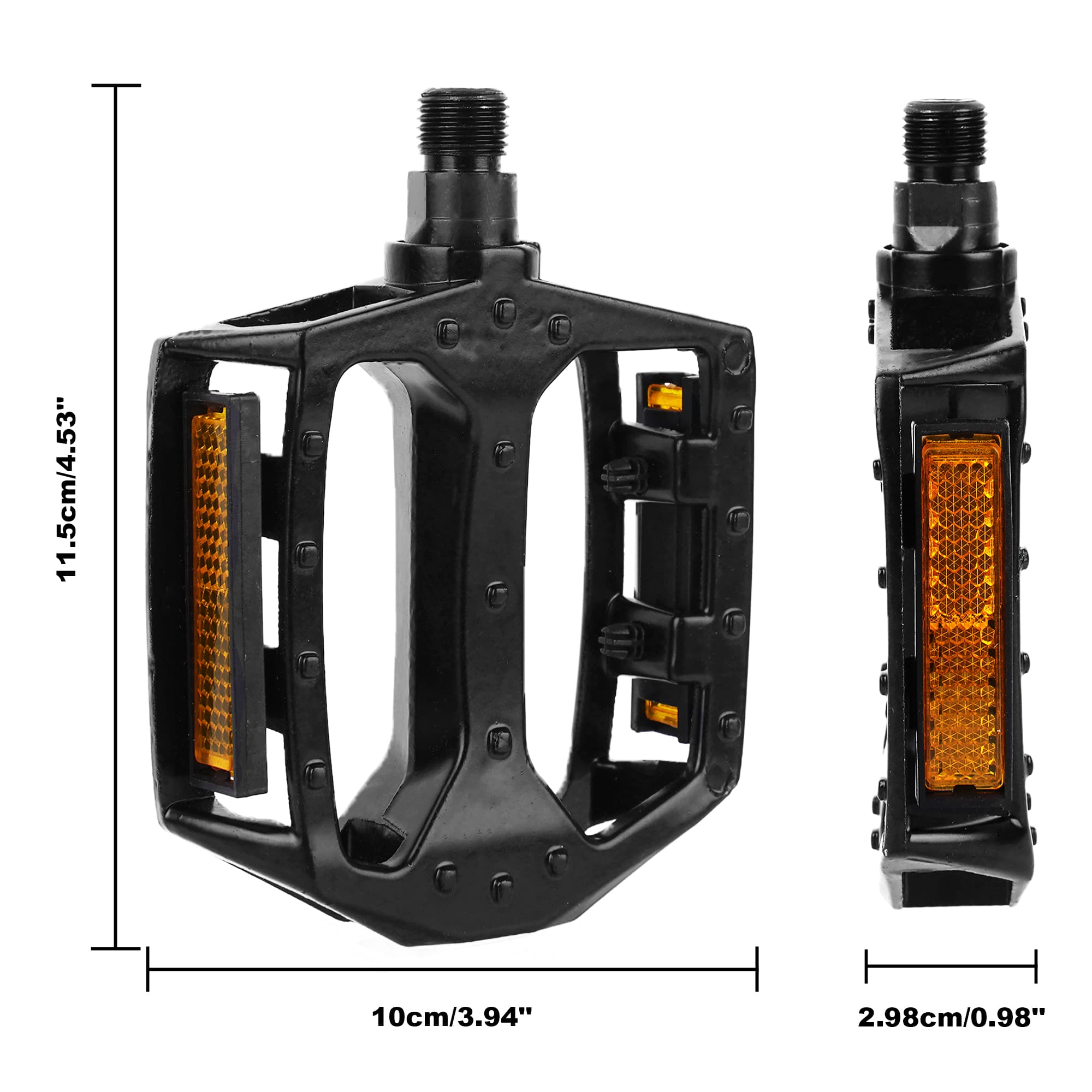 9/16'' Bike Pedals, Wide 4.53'' Platform Flat Pedals with Anti-Slip Pins & Reflectors, Aluminum & Nylon MTB Pedals with Smooth Bearing for Mountain, Road, BMX, Commuter Bikes - 2